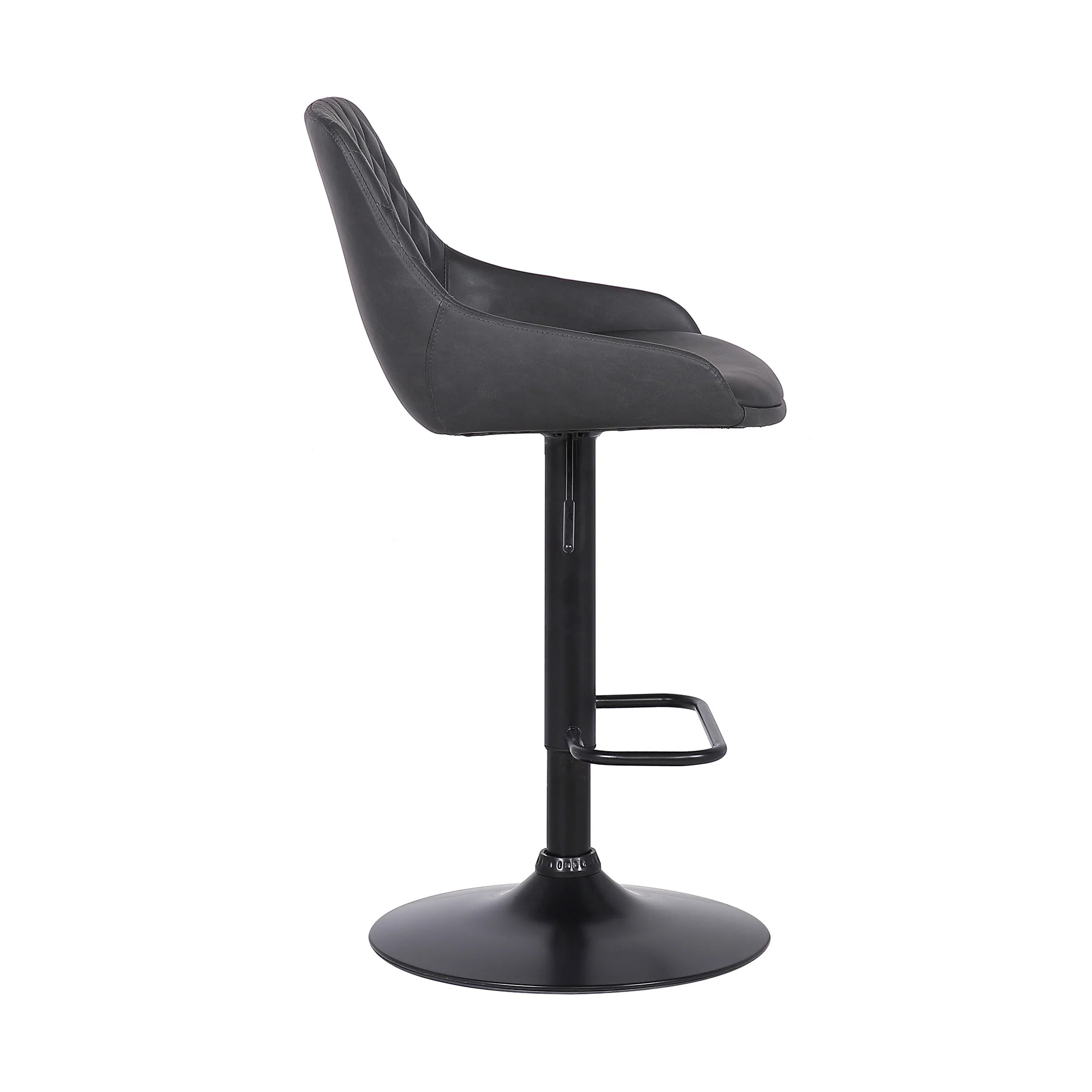 Grey Faux Leather and Black Metal Back Tufted Adjustable Bar Stool By Homeroots - Image 4