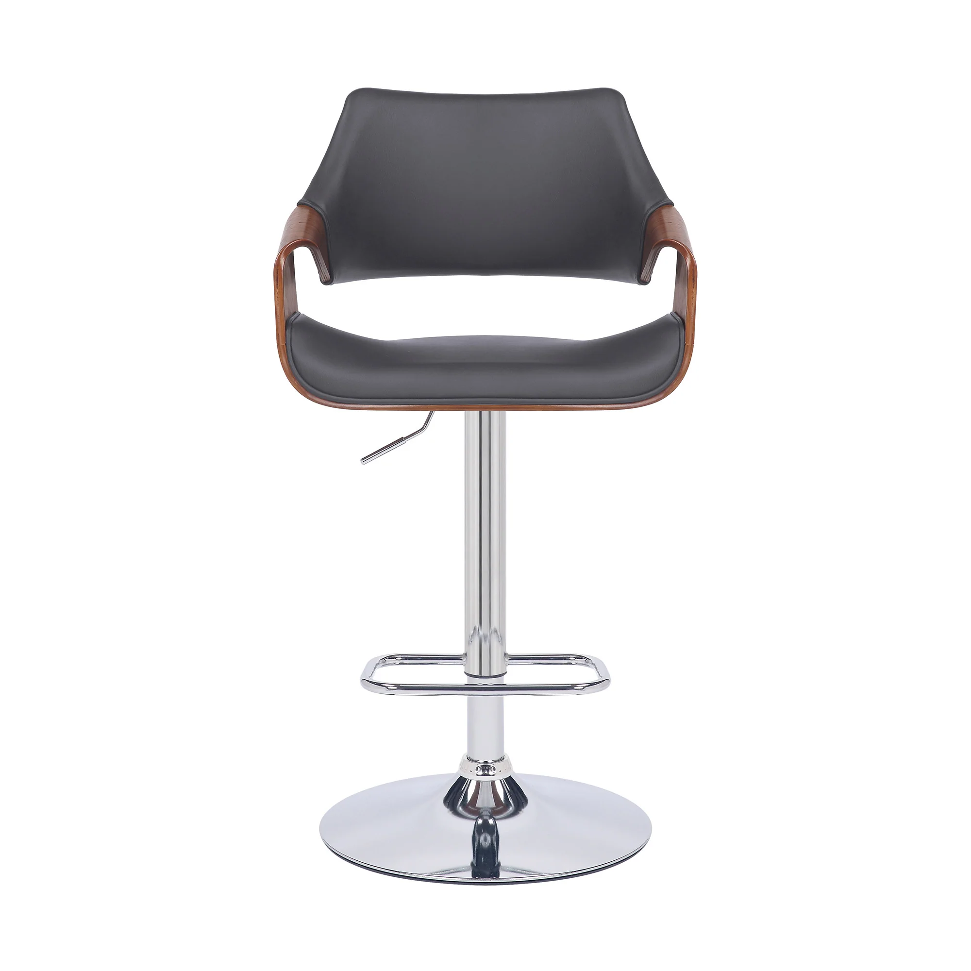 Grey Faux Leather and Walnut Wood and Chrome Swivel Adjustable Bar Stool By Homeroots - Image 3