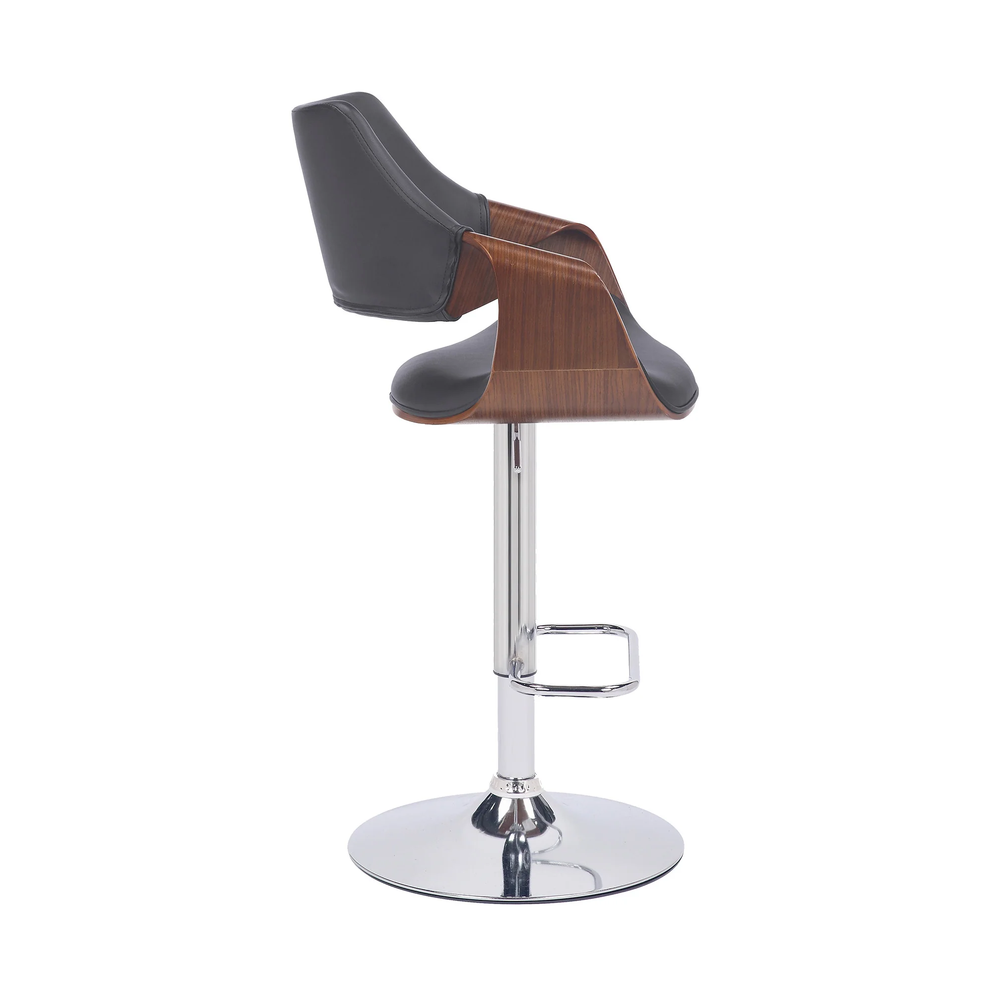Grey Faux Leather and Walnut Wood and Chrome Swivel Adjustable Bar Stool By Homeroots - Image 4