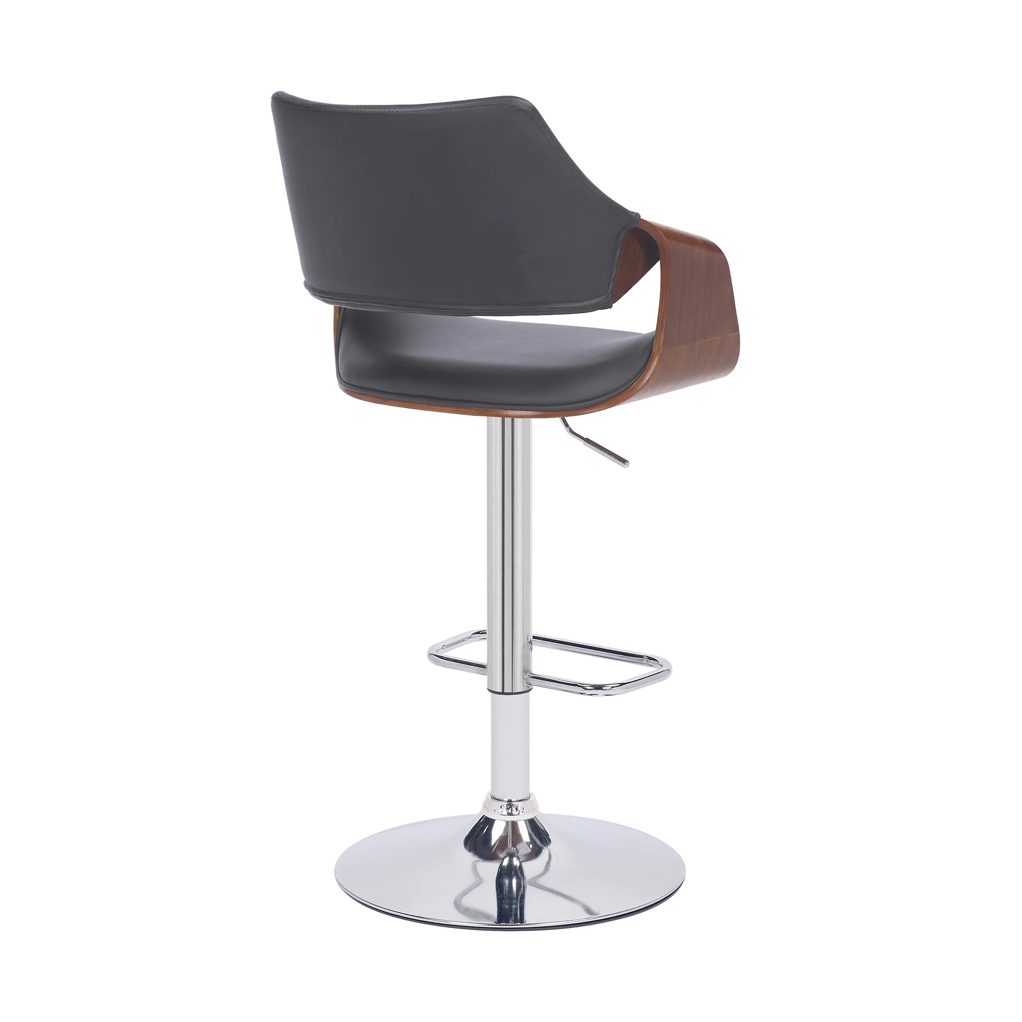 Grey Faux Leather and Walnut Wood and Chrome Swivel Adjustable Bar Stool By Homeroots - Image 5
