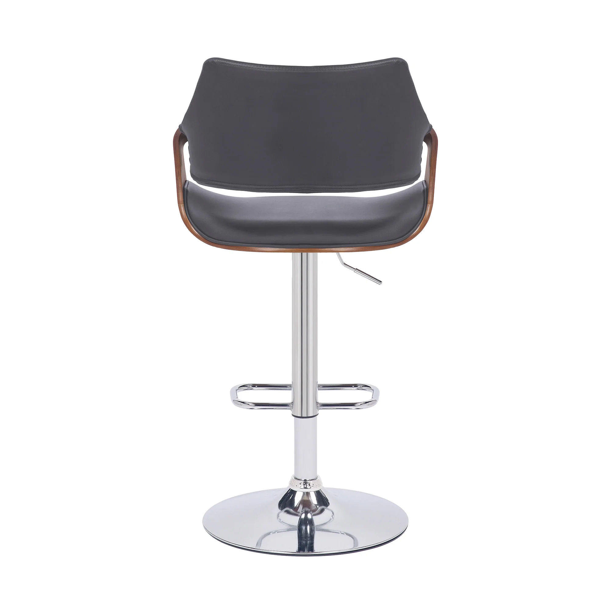 Grey Faux Leather and Walnut Wood and Chrome Swivel Adjustable Bar Stool By Homeroots - Image 6