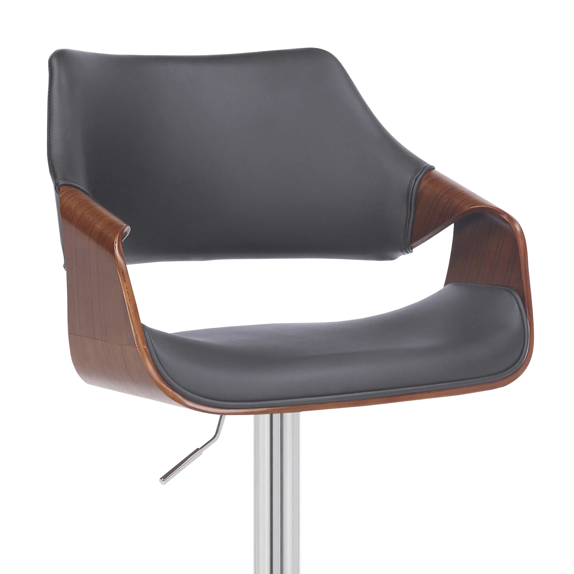 Grey Faux Leather and Walnut Wood and Chrome Swivel Adjustable Bar Stool By Homeroots - Image 7