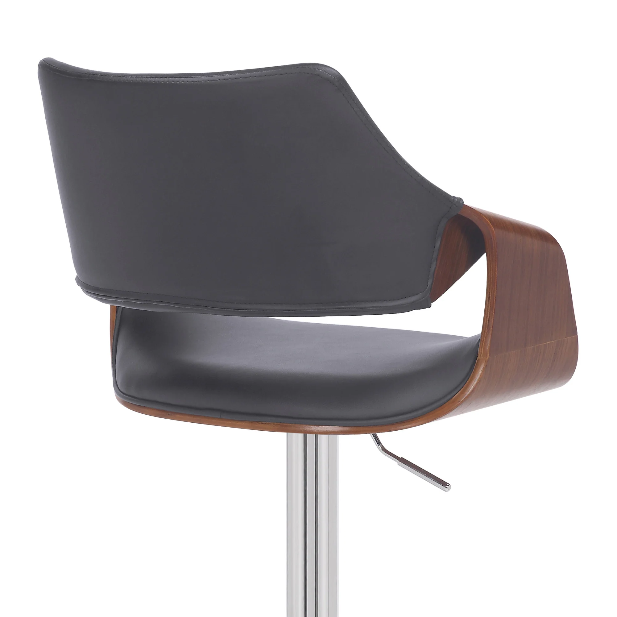 Grey Faux Leather and Walnut Wood and Chrome Swivel Adjustable Bar Stool By Homeroots - Image 8
