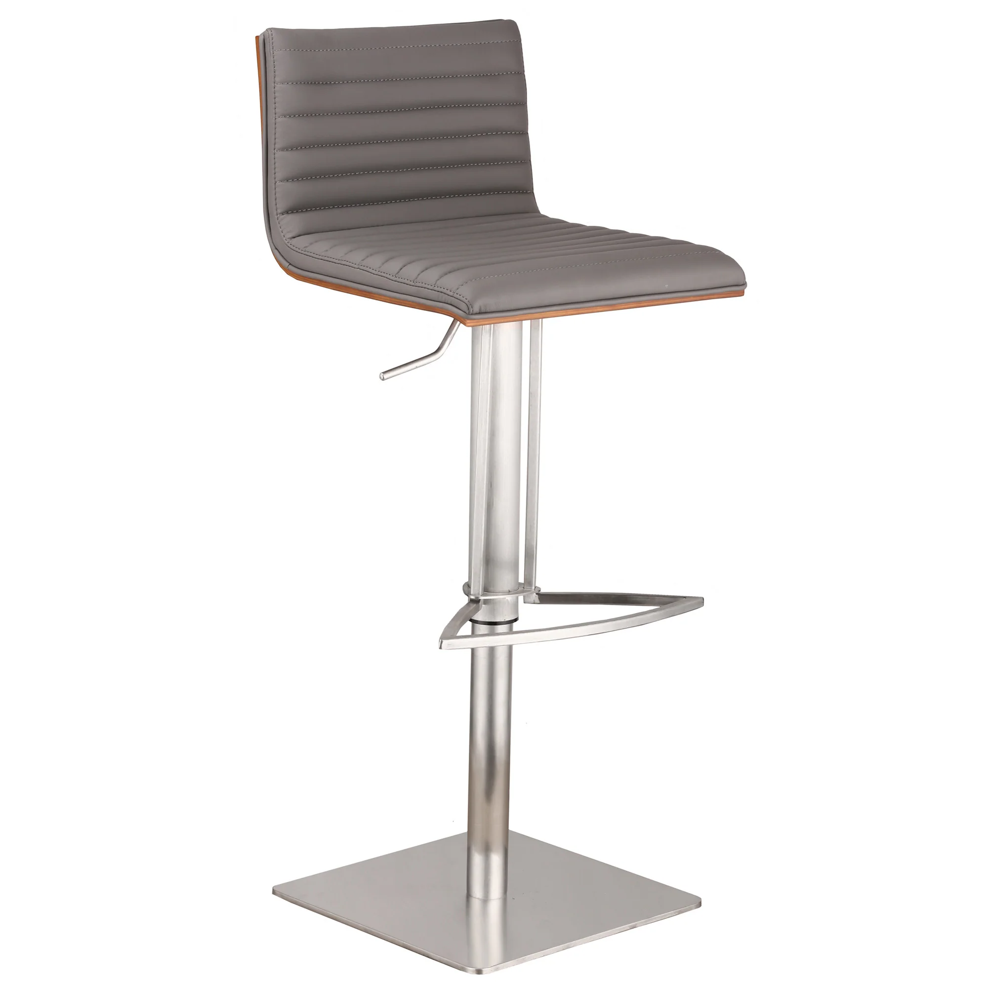 Grey Faux Leather Armless Swivel Bar Stool with Brushed Stainless Steel Base By Homeroots - Image 2
