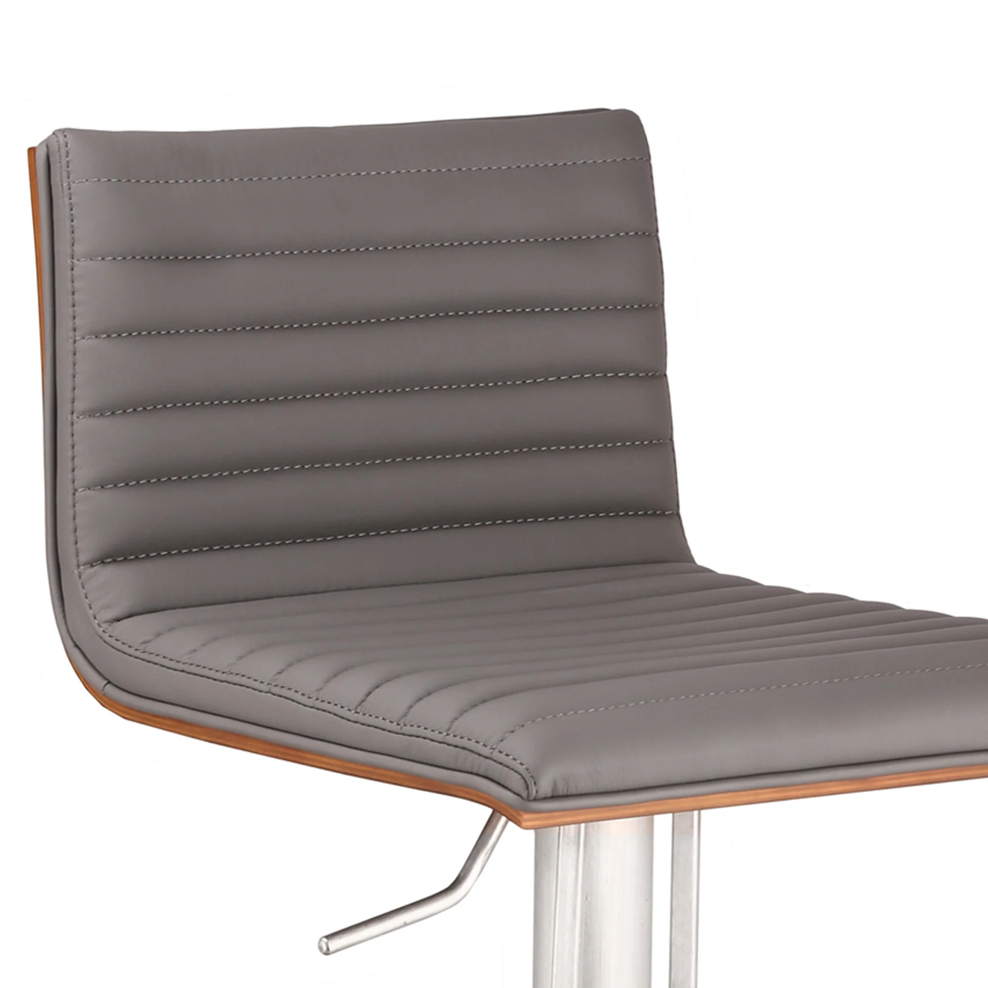 Grey Faux Leather Armless Swivel Bar Stool with Brushed Stainless Steel Base By Homeroots - Image 3