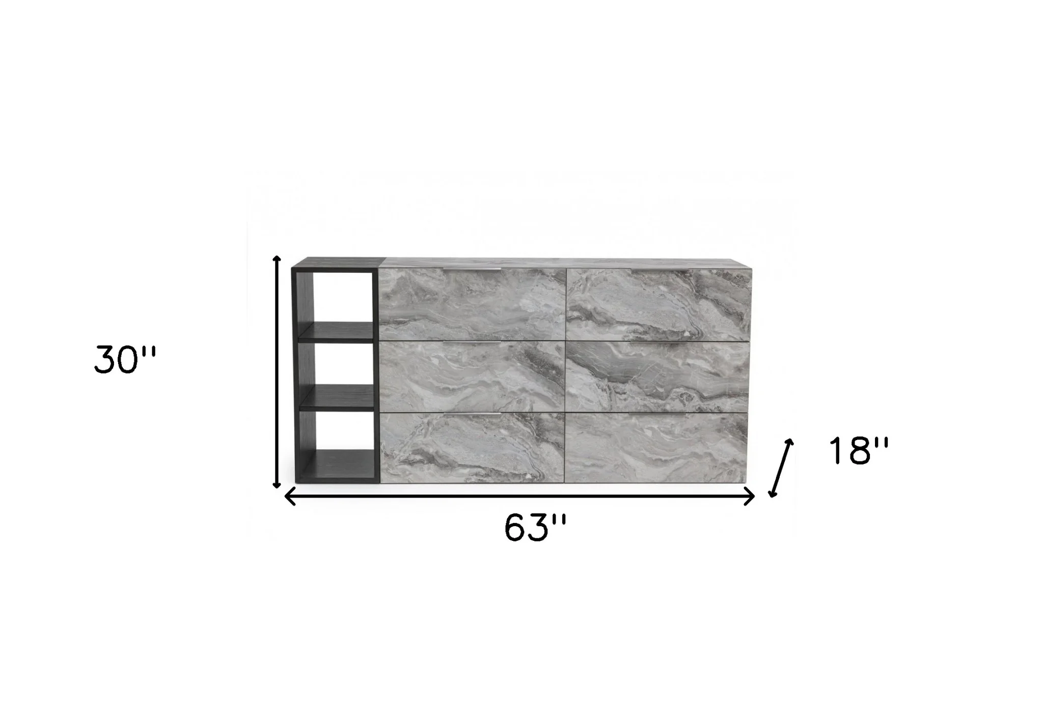 Grey Faux Marble and Black Wood Six Drawer Double Dresser By Homeroots - Image 8