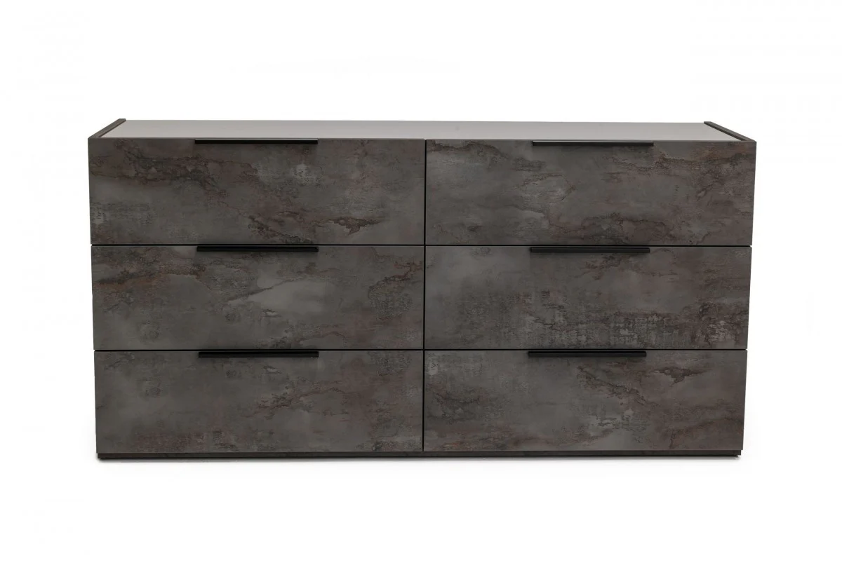 Grey Faux Marble Solid Manufactured Wood Six Drawer Double Dresser By Homeroots - Image 2