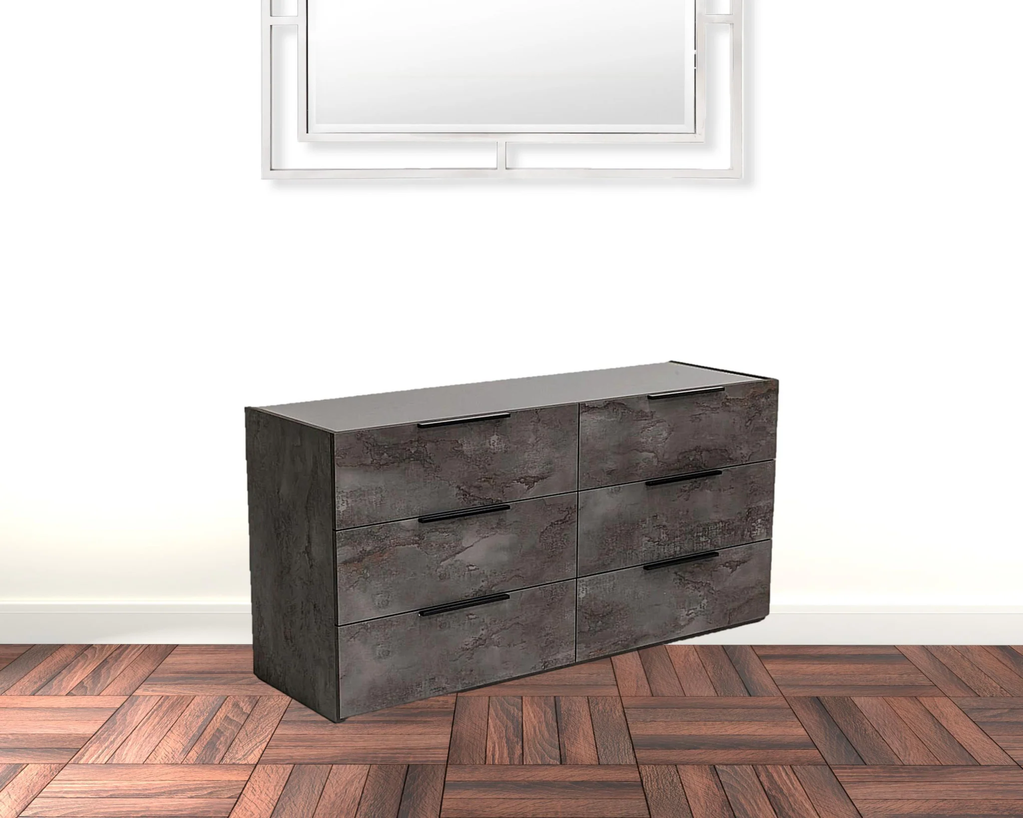 Grey Faux Marble Solid Manufactured Wood Six Drawer Double Dresser By Homeroots - Image 4