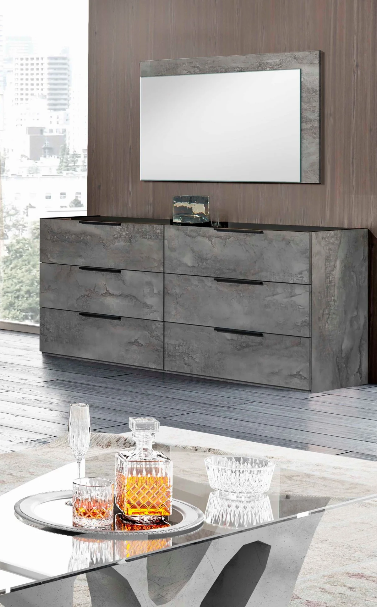 Grey Faux Marble Solid Manufactured Wood Six Drawer Double Dresser By Homeroots - Image 5