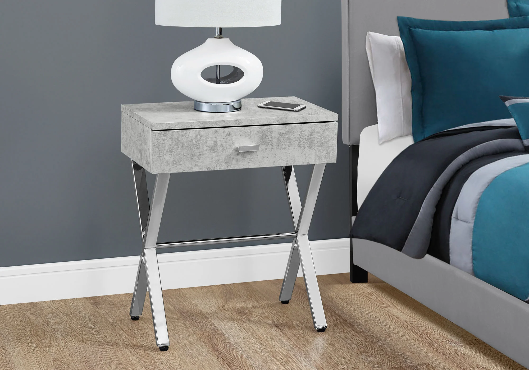 Grey Finish and Chrome Metal Accent Table By Homeroots - 333132 - Image 2
