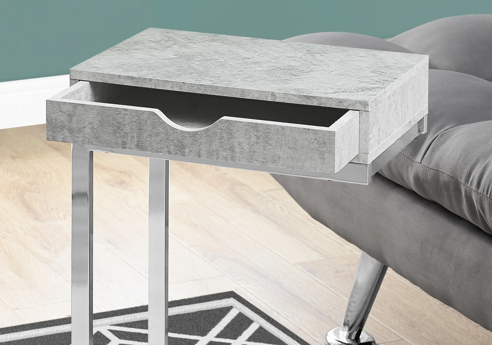 Grey Finish and Laminated Metal Accent Table By Homeroots - Image 2