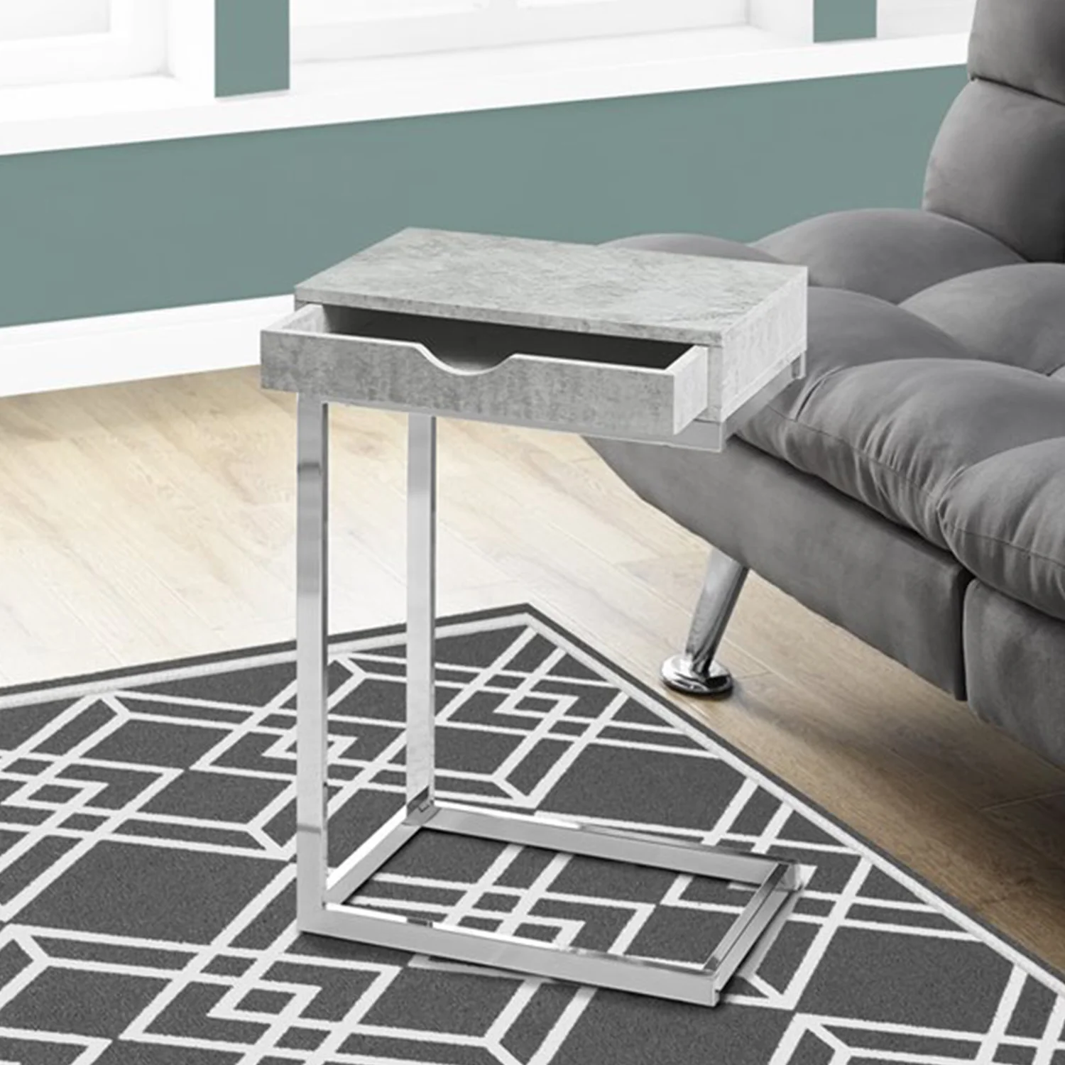 Grey Finish and Laminated Metal Accent Table By Homeroots - Image 5