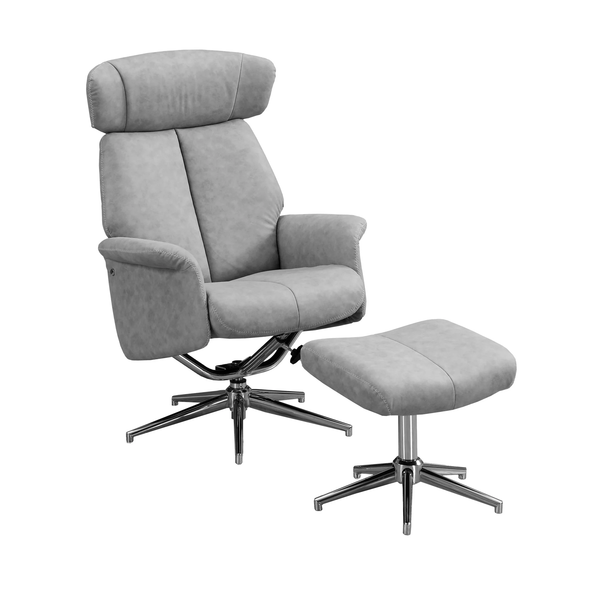 Grey Finish Foam and Metal Swivel Reclining Chair with Adjustable Headrest By Homeroots - Image 2