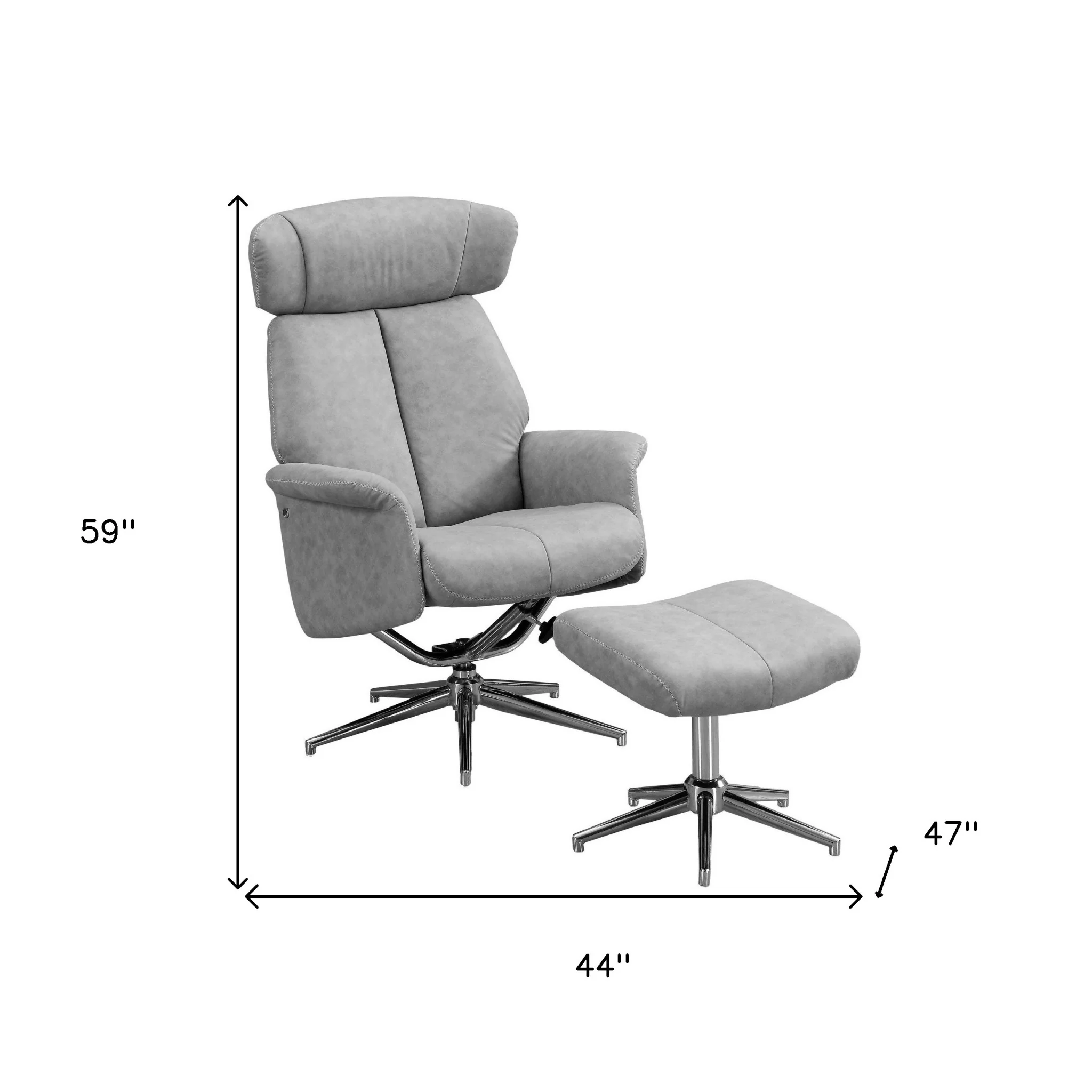 Grey Finish Foam and Metal Swivel Reclining Chair with Adjustable Headrest By Homeroots - Image 4