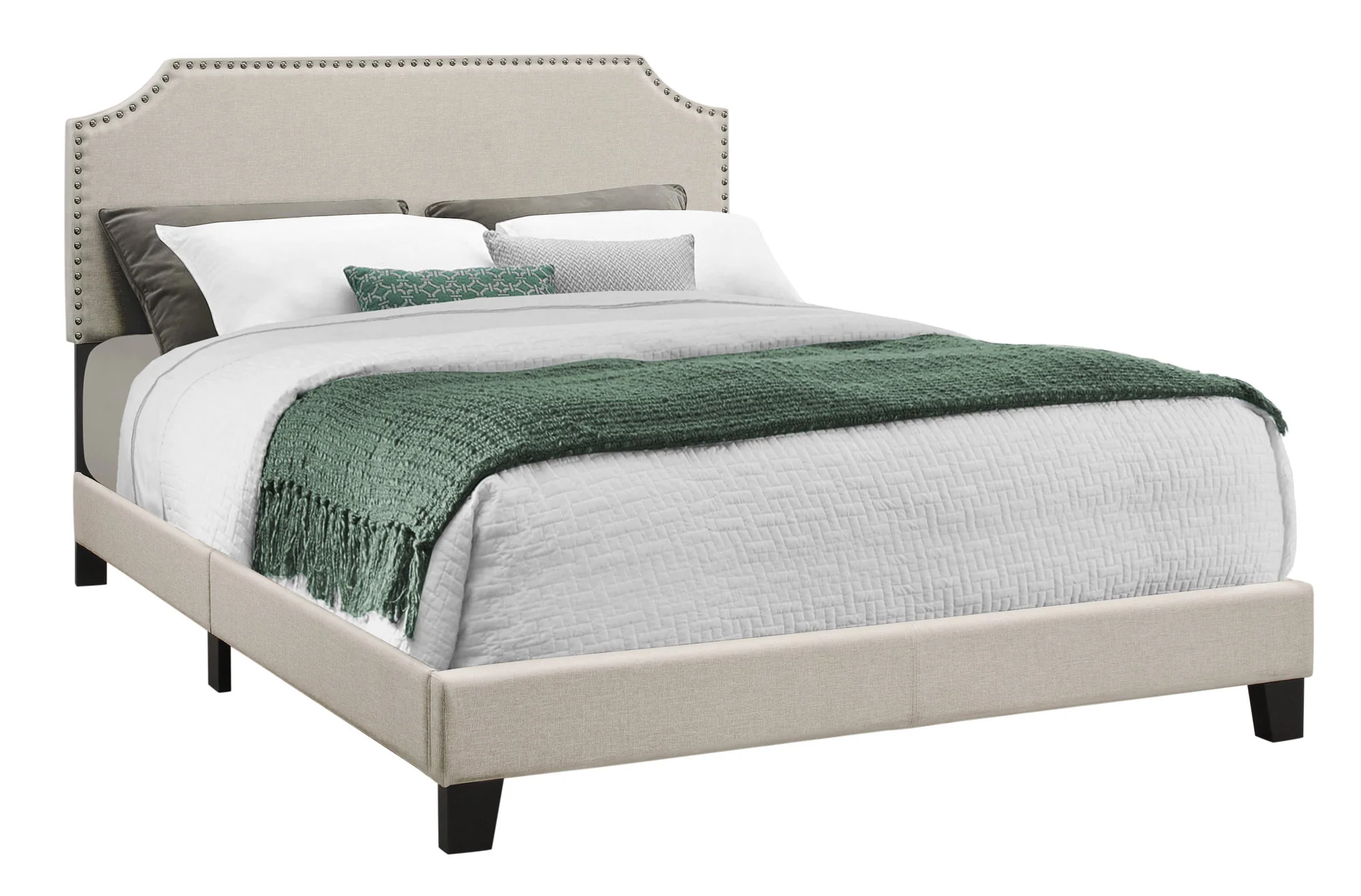 Grey Foam Solid Wood Linen Queen Size Bed With A Chrome Trim By Homeroots - 333295 - Image 5