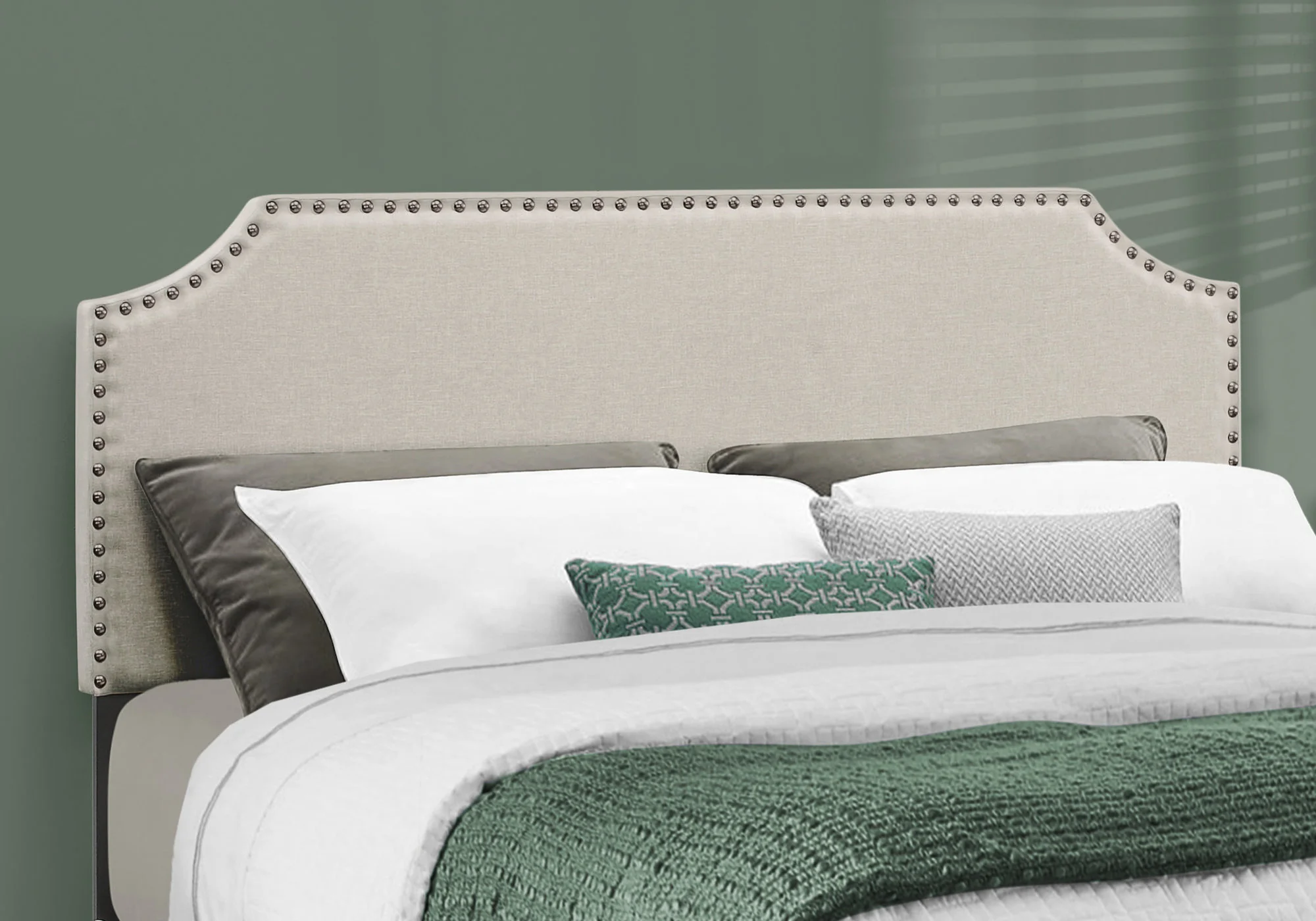 Grey Foam Solid Wood Linen Queen Size Bed With A Chrome Trim By Homeroots - 333295 - Image 6
