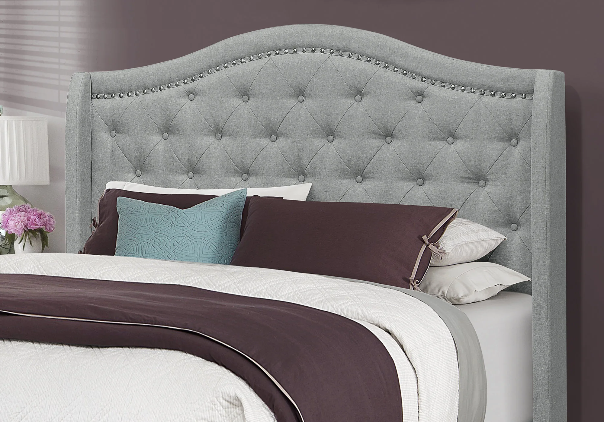 Grey Linen With Chrome Trim - Queen Size Bed By Homeroots - Image 2