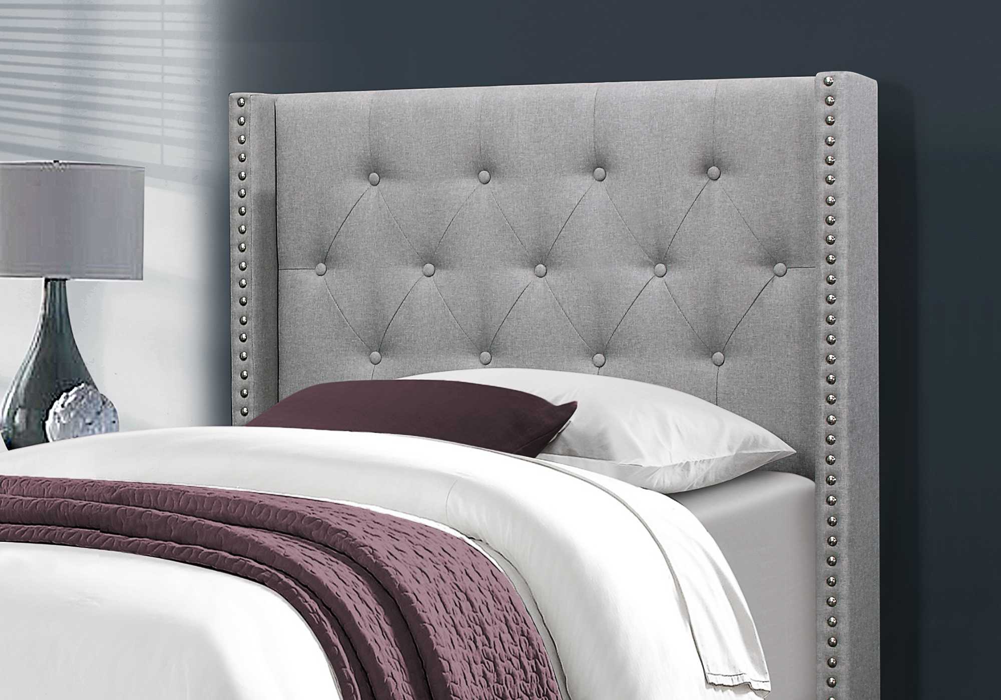 Grey Linen With Chrome Trim - Twin Size Bed By Homeroots - Image 2