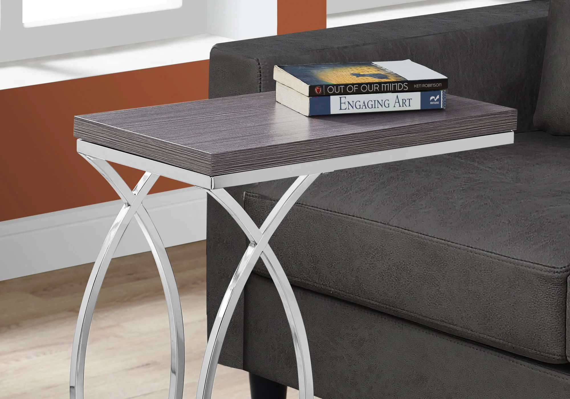 Grey Mdf Laminate Metal Accent Table By Homeroots - 333076 - Image 2