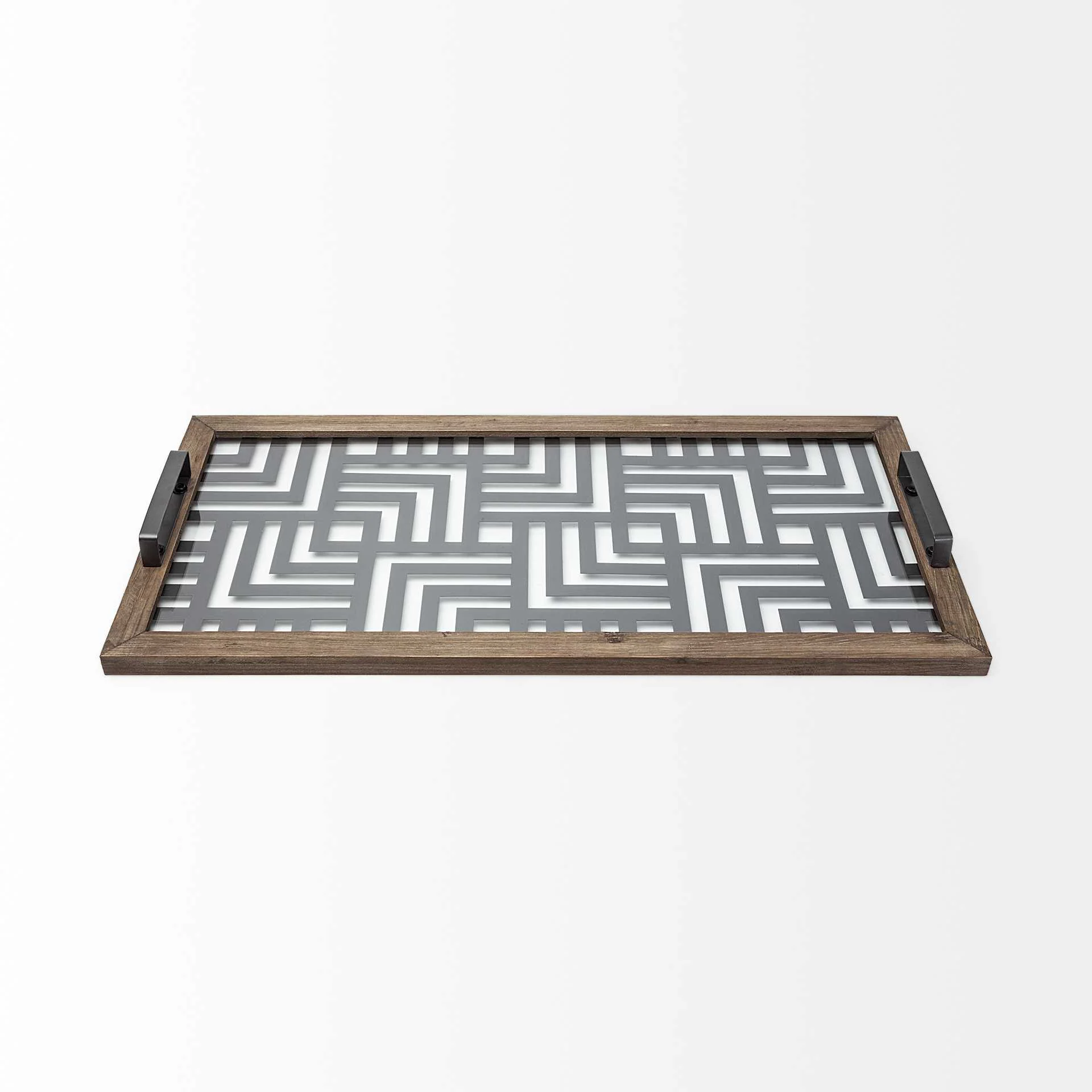 Grey Metal Glasss Top With Maze Like Pattern Tray By Homeroots - Image 2