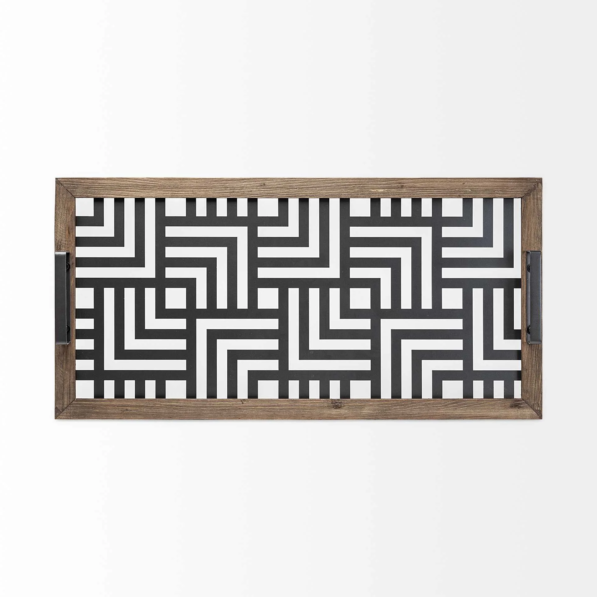 Grey Metal Glasss Top With Maze Like Pattern Tray By Homeroots - Image 3