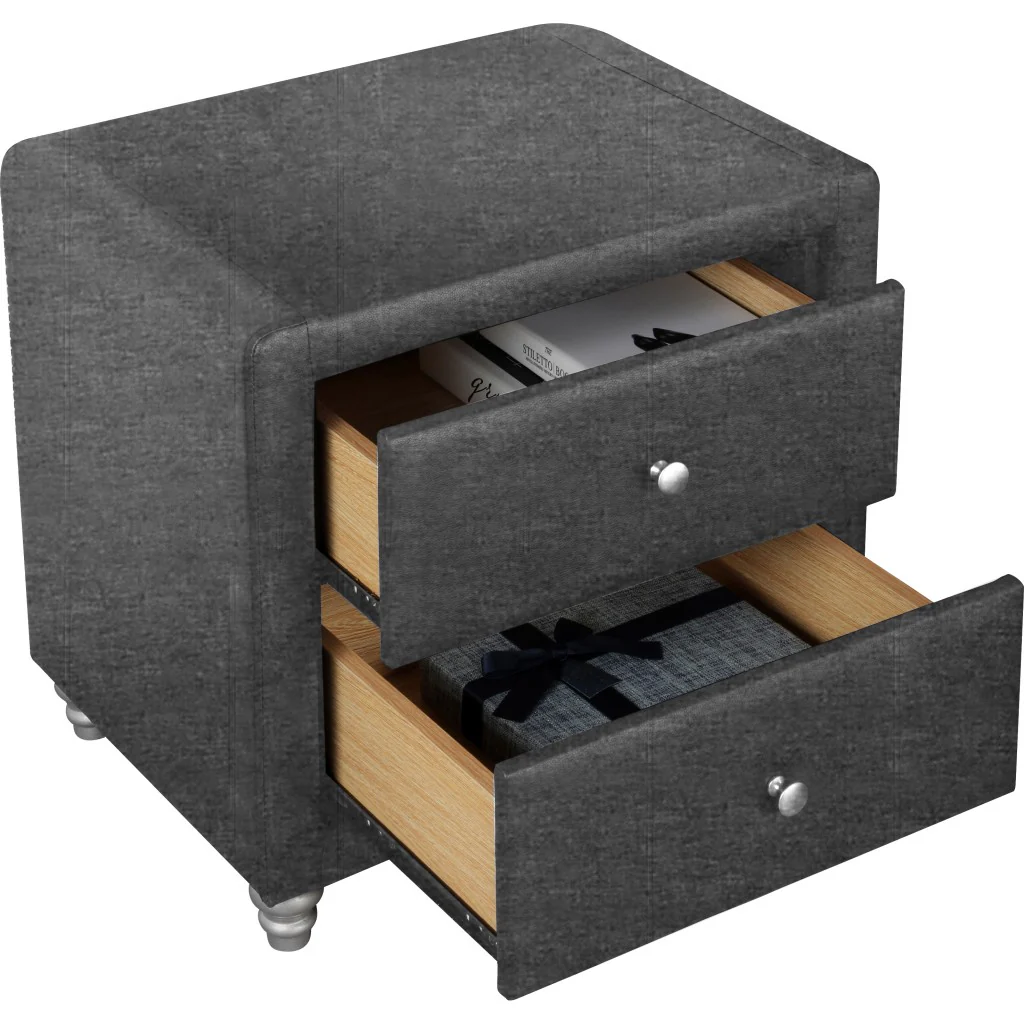 Grey Queen Platform Bed With Two Nightstands By Homeroots - Image 5