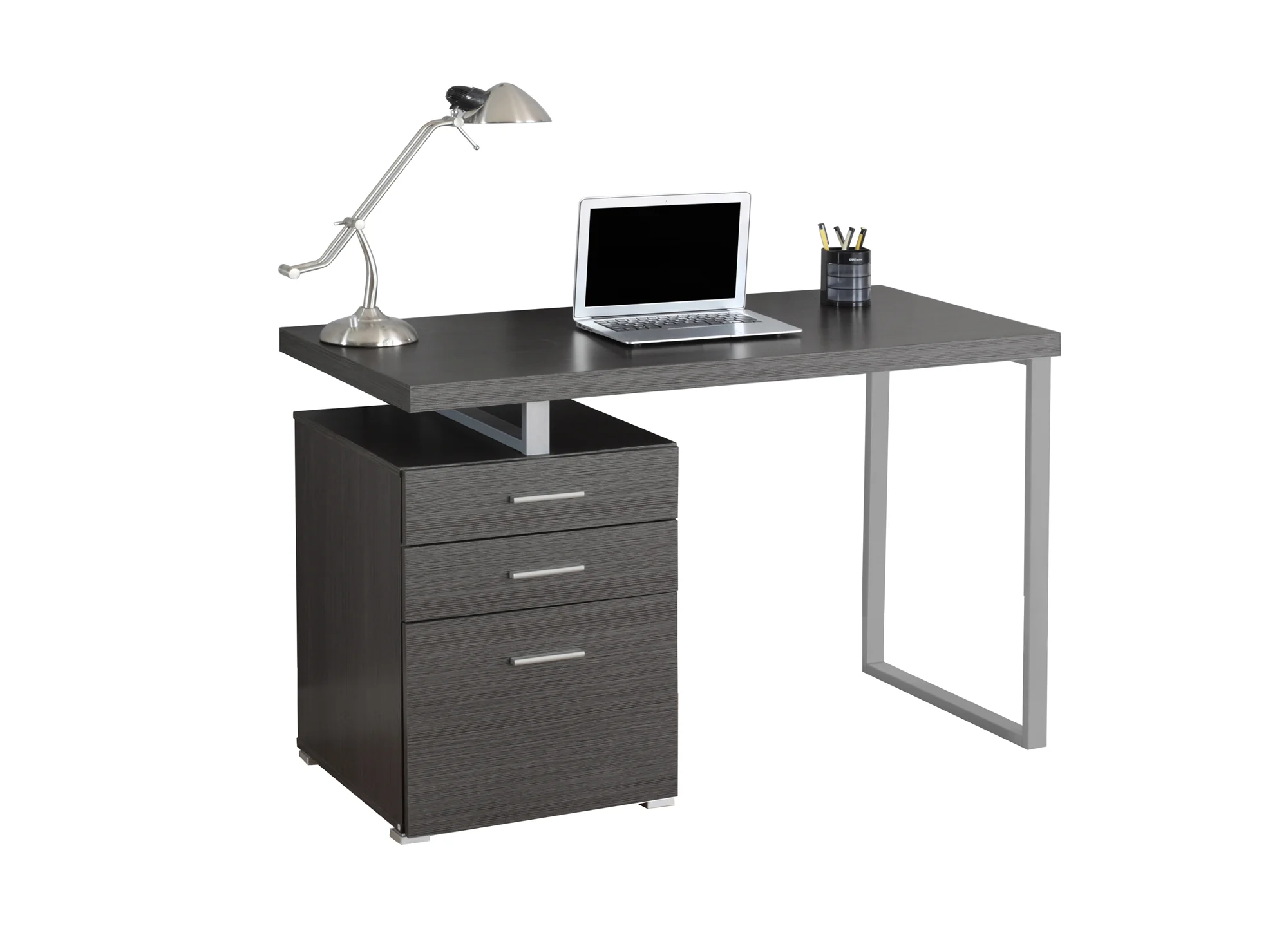 Grey Silver Particle Board Hollow Core Metal Computer Desk By Homeroots - Image 2