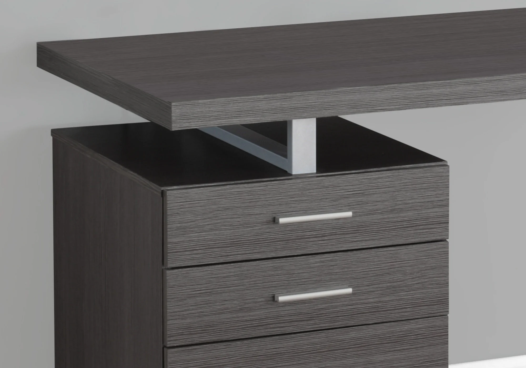 Grey Silver Particle Board Hollow Core Metal Computer Desk By Homeroots - Image 3