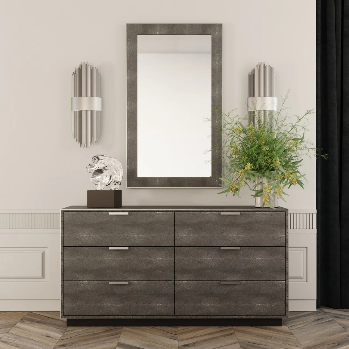 Grey Solid And Manufactured Wood Six Drawer Double Dresser By Homeroots - Image 4