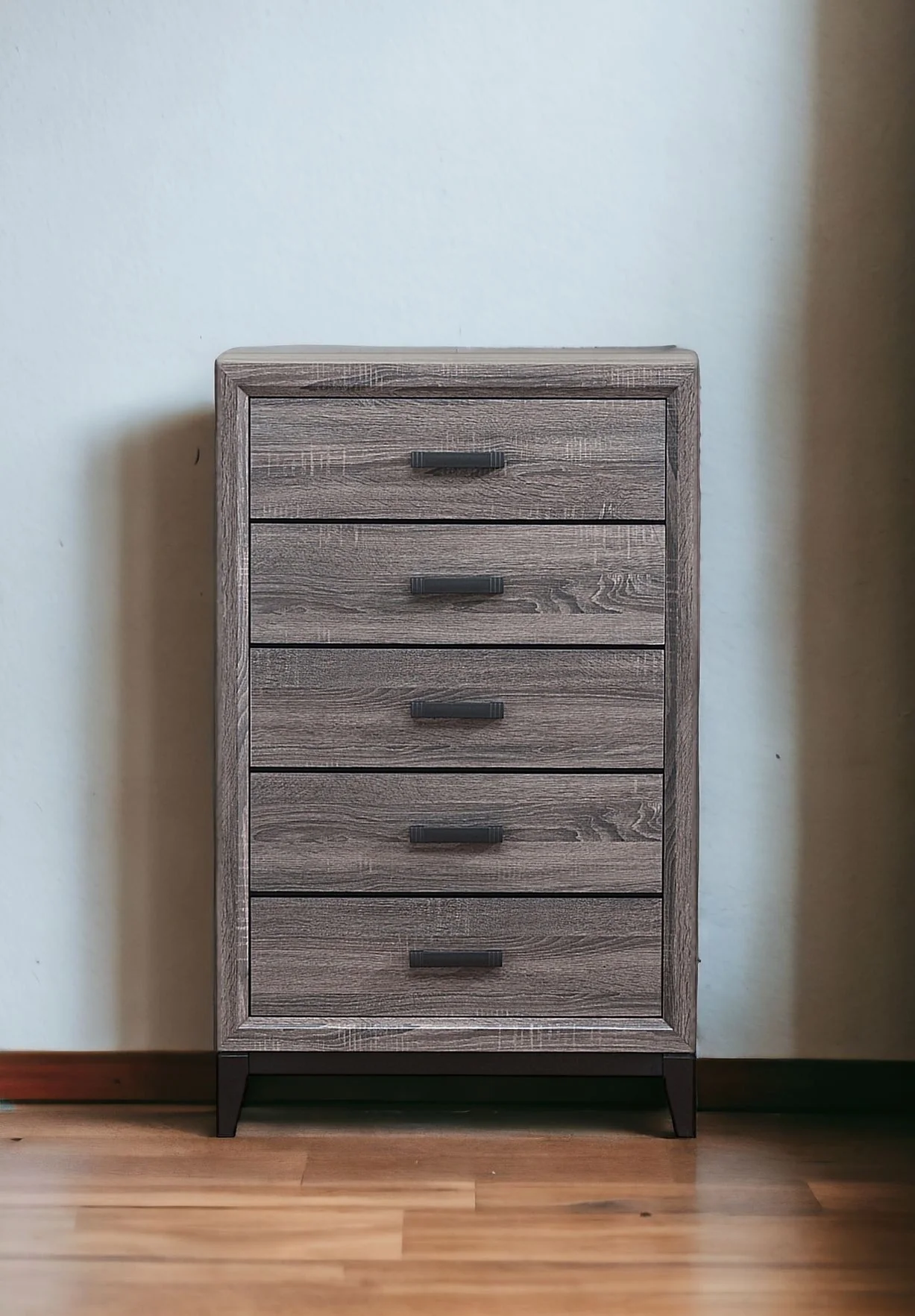 Grey Solid Wood Five Drawer Chest By Homeroots - Image 2