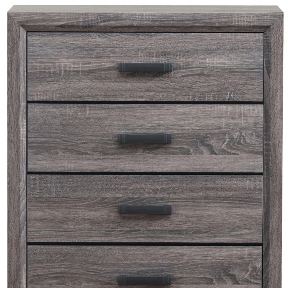 Grey Solid Wood Five Drawer Chest By Homeroots - Image 5
