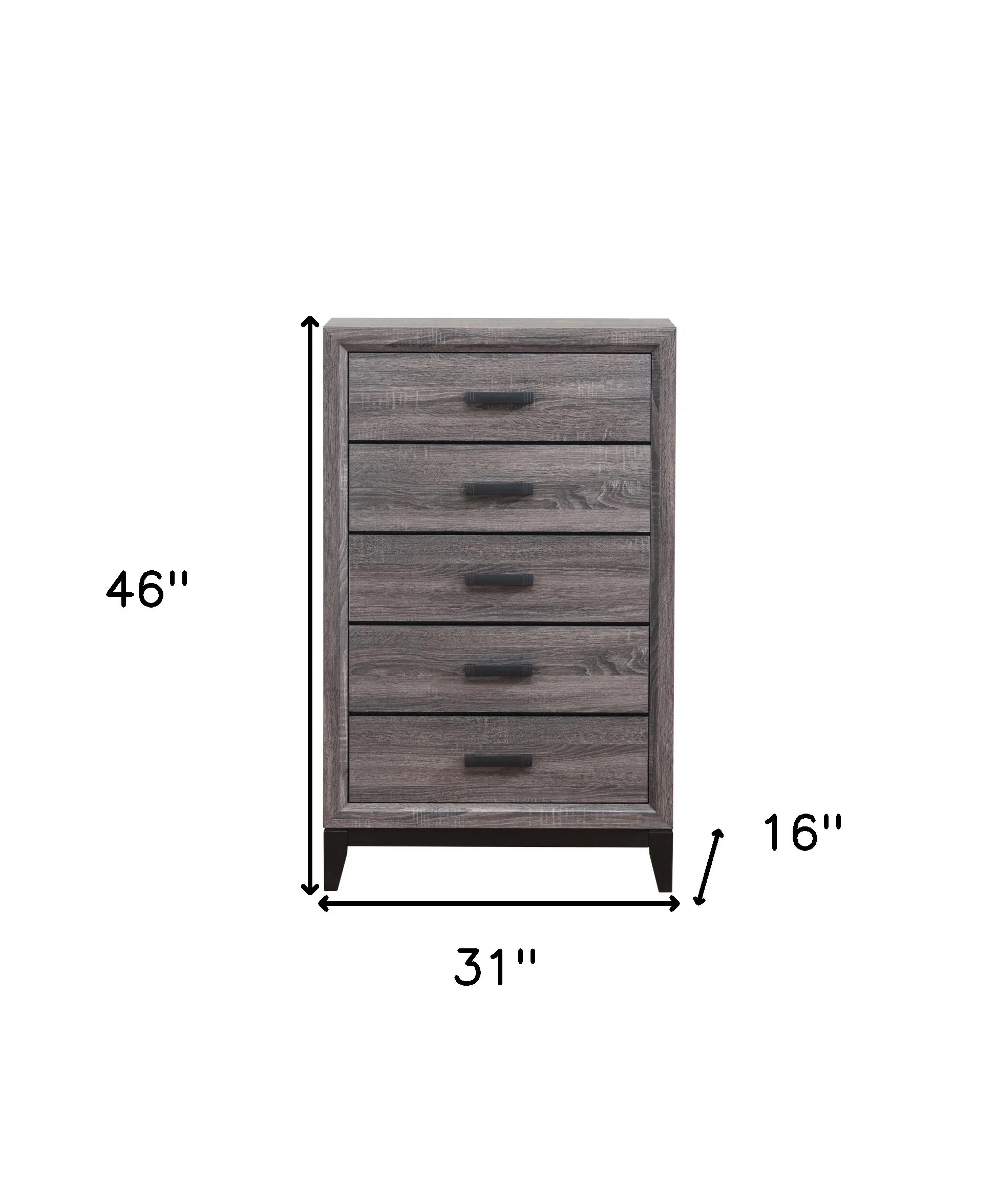 Grey Solid Wood Five Drawer Chest By Homeroots - Image 6