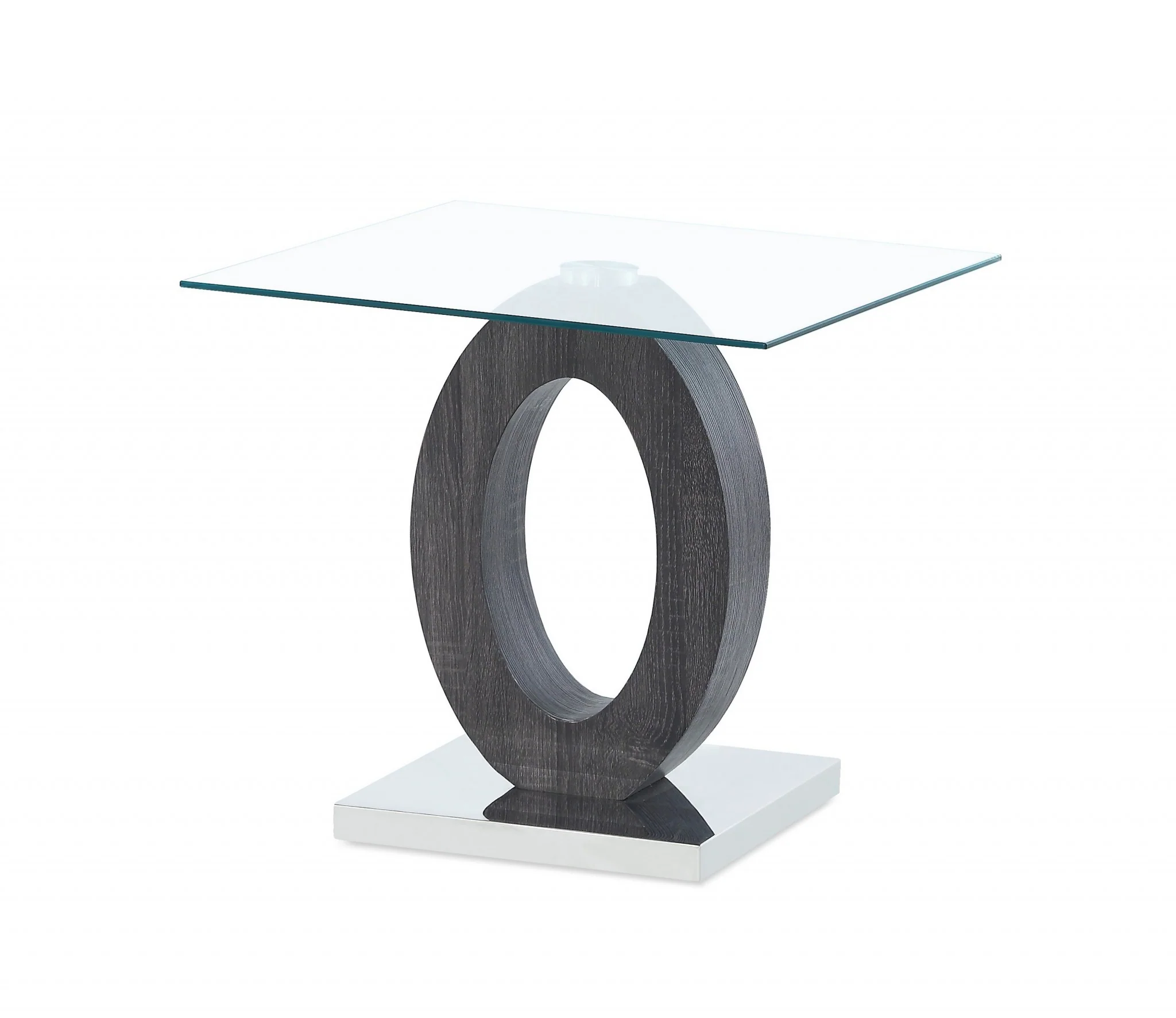 Grey Tone Oval Design Support End Table with Glass Top By Homeroots - Image 2