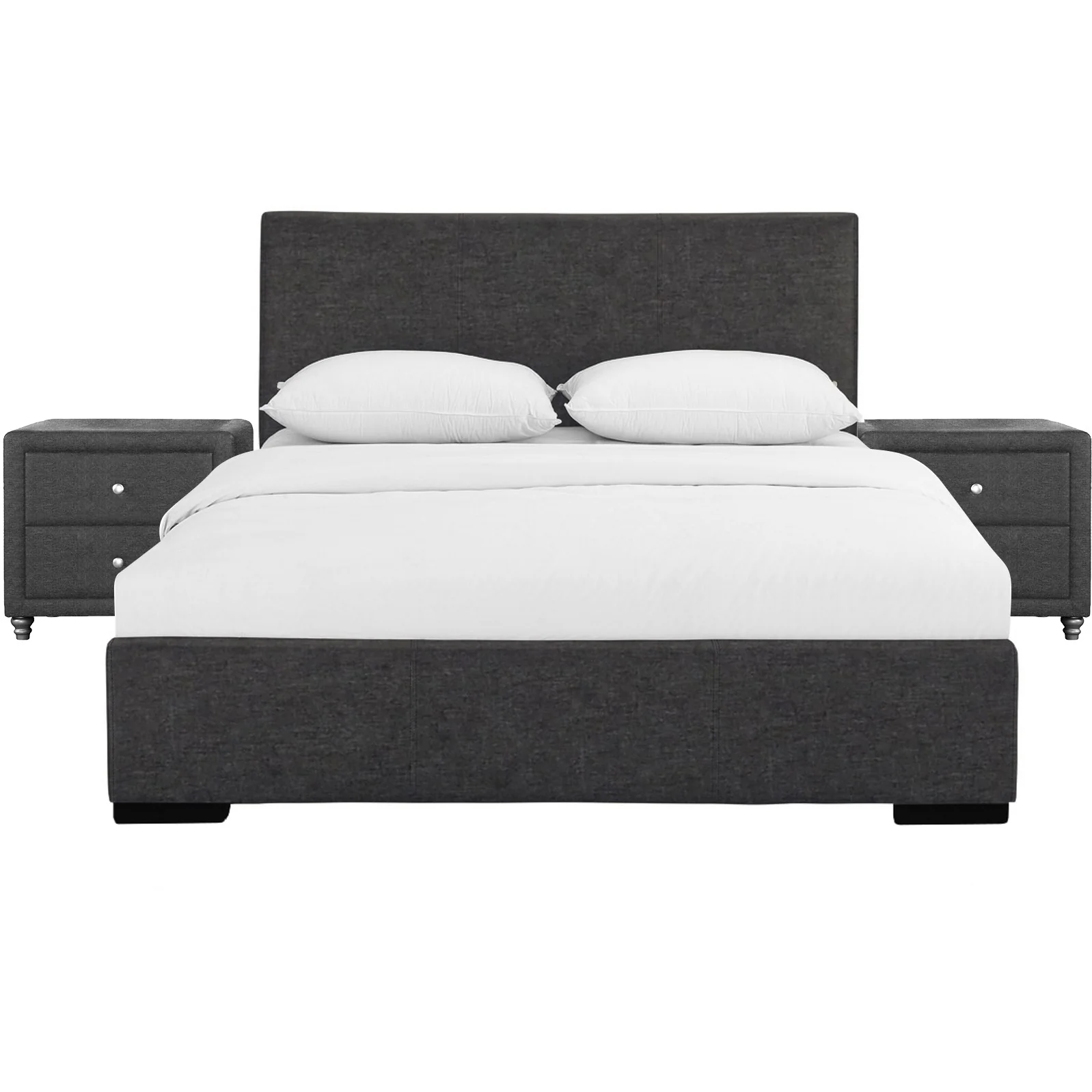 Grey Upholstered Platform King Bed With Two Nightstands By Homeroots - Image 2