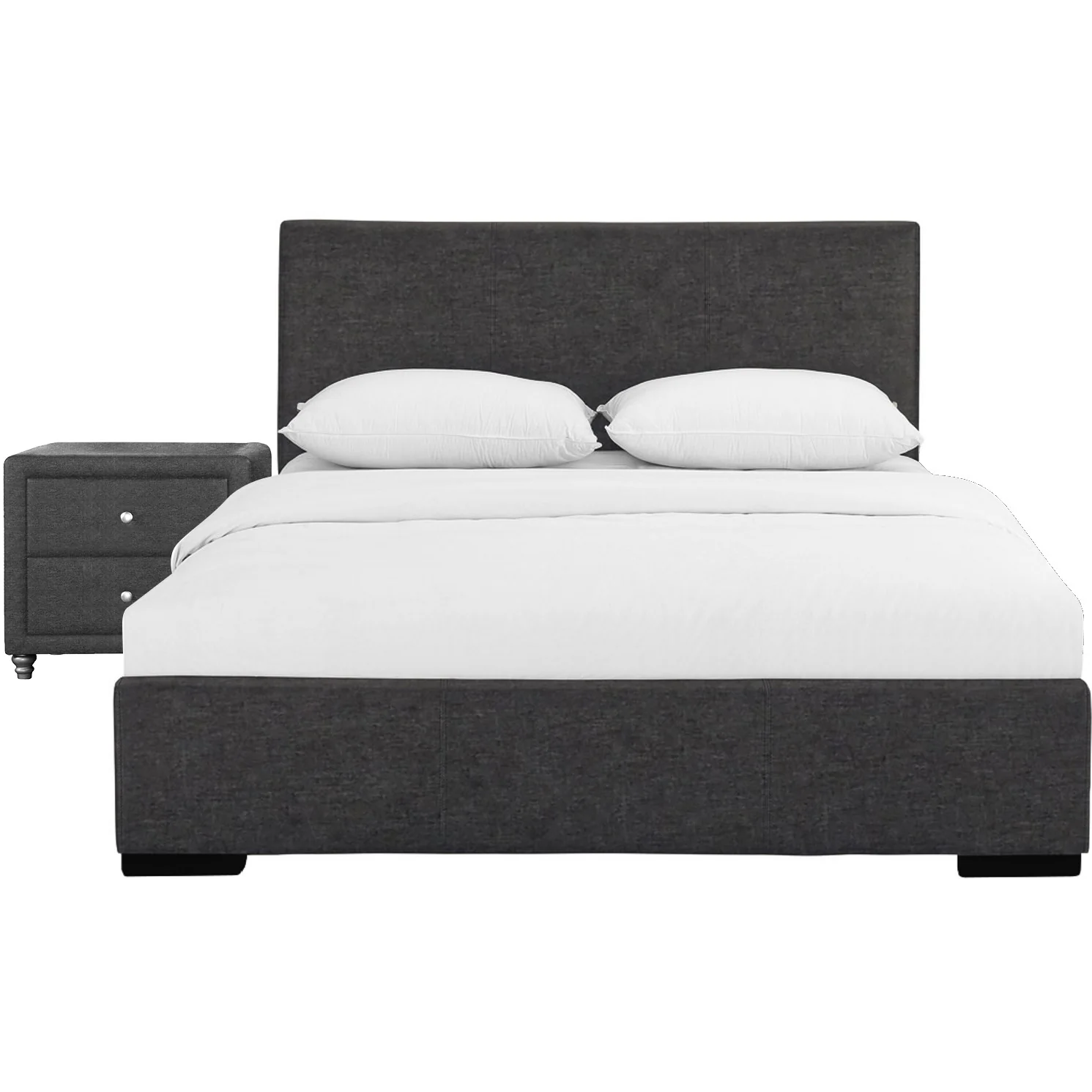 Grey Upholstered Twin Platform Bed With Nightstand By Homeroots - Image 2