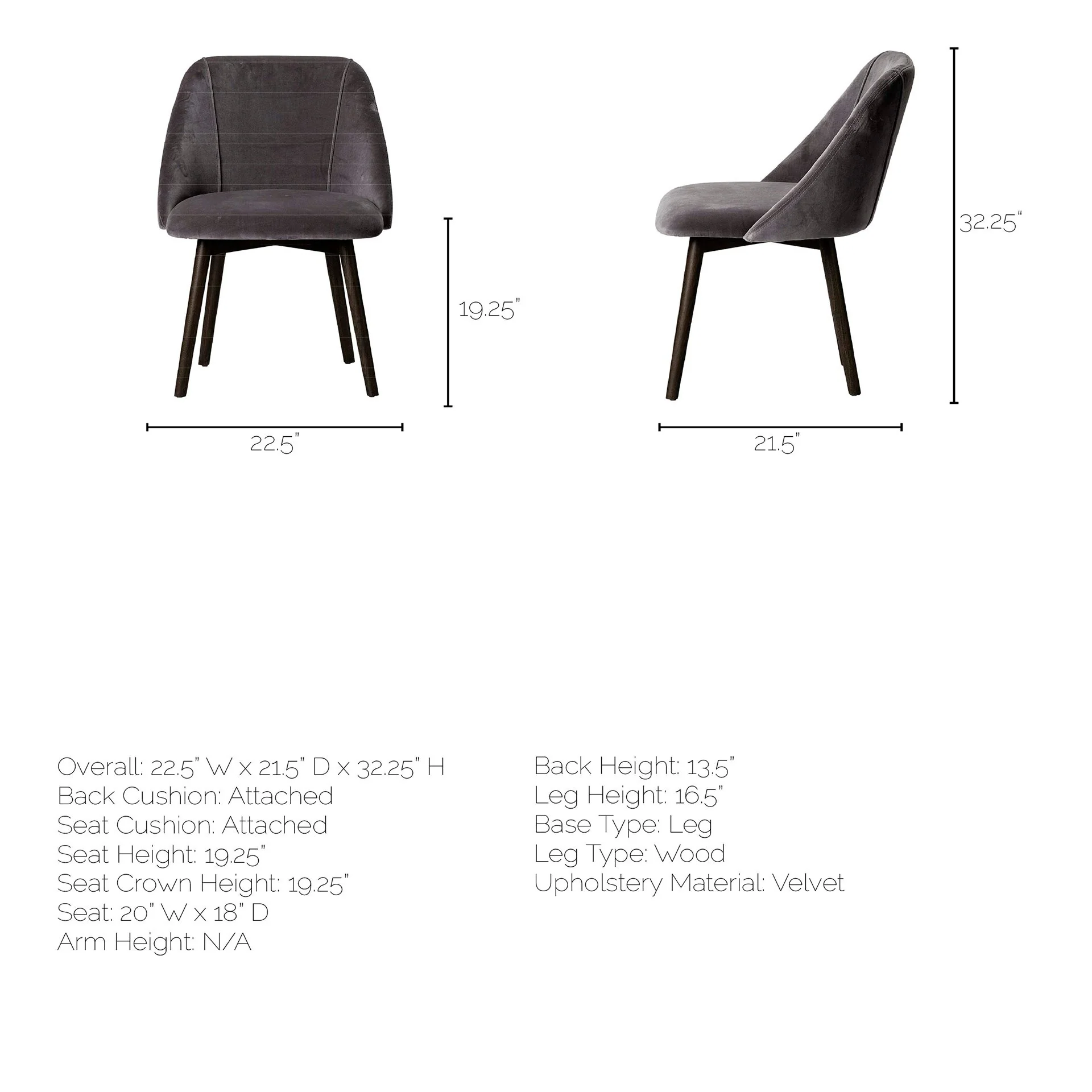 Grey Velvet Wrap With Black Wood Base Dining Chair By Homeroots - Image 7