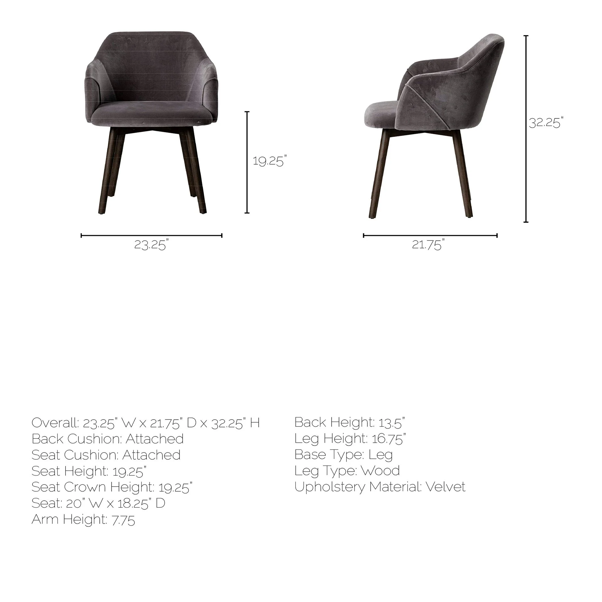 Grey Velvet Wrap With Black Wooden Base Dining Chair By Homeroots - Image 8