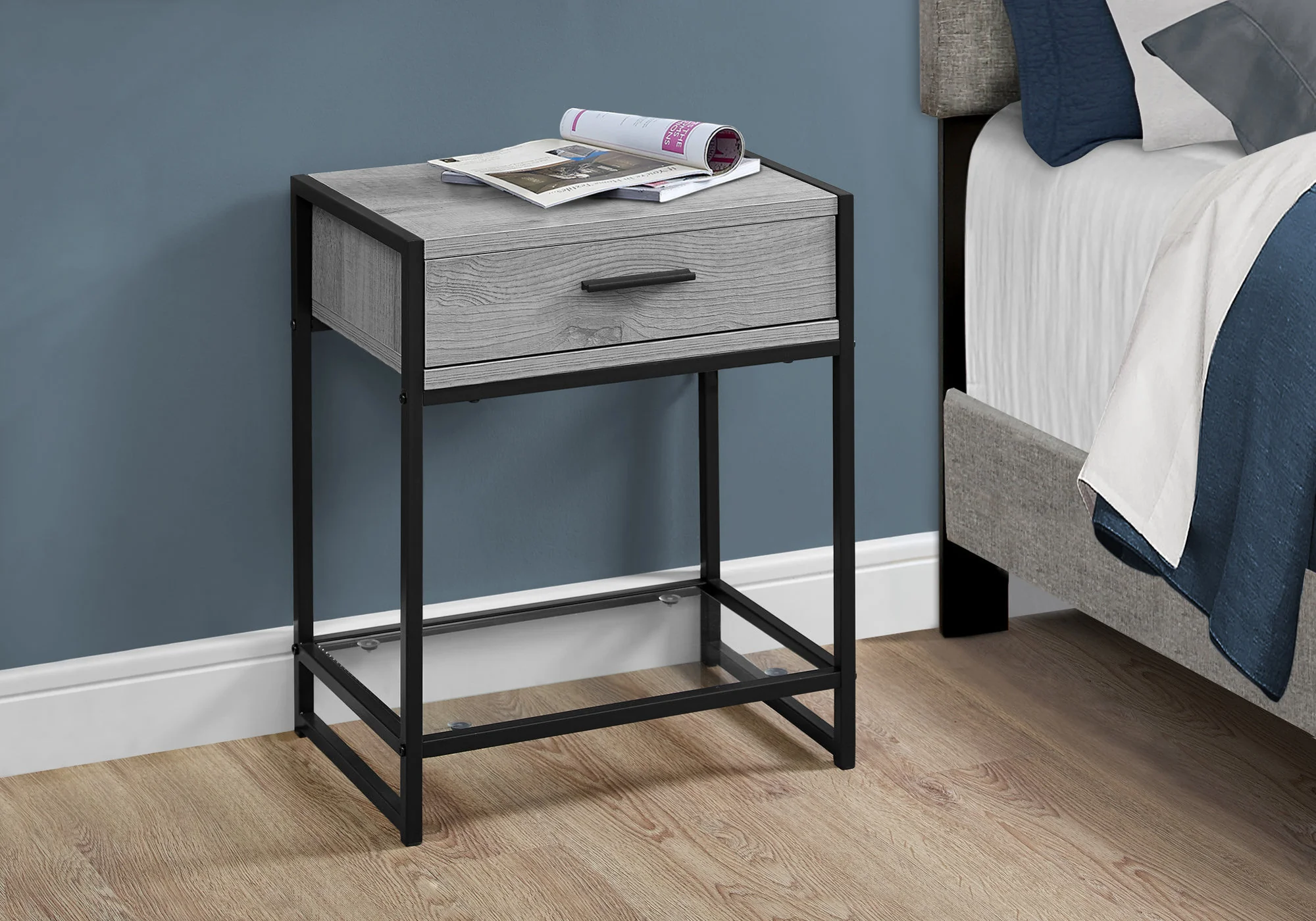 Grey with Black Metal Tempered Glass Accent Table By Homeroots - Image 2