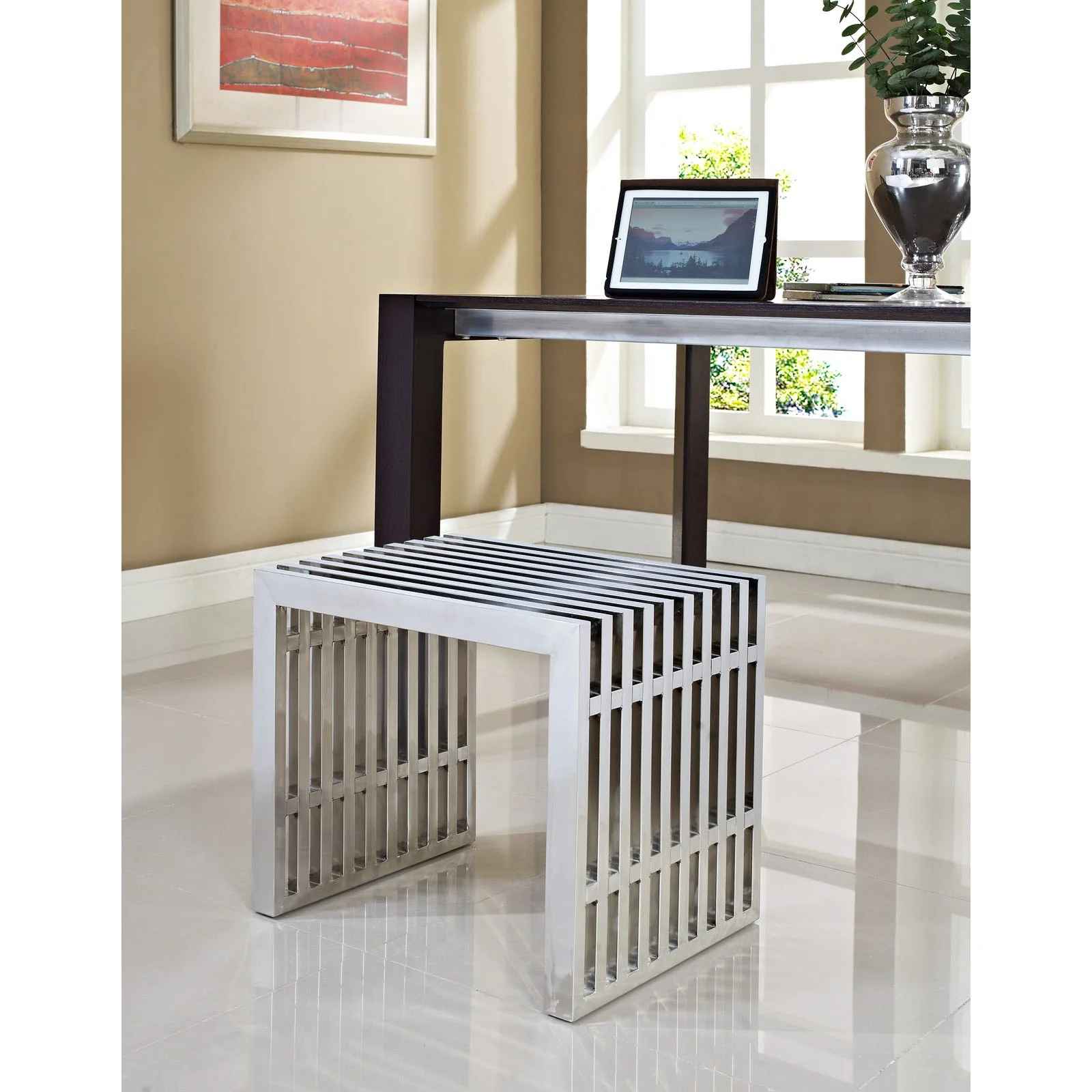 Gridiron Small Stainless Steel Bench By Modway - EEI-569 - Image 5
