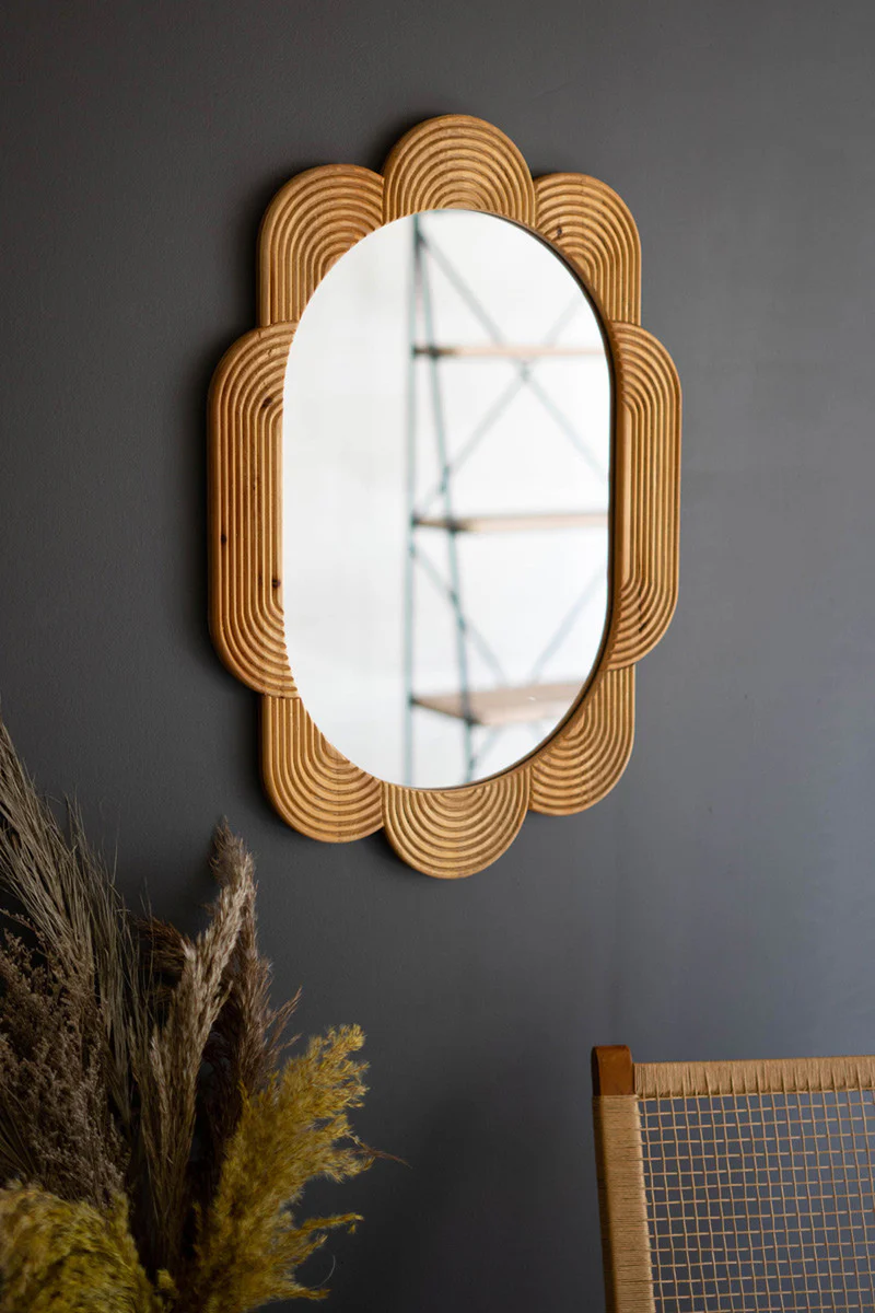 Grooved Wood Framed Mirror By Kalalou - Image 3