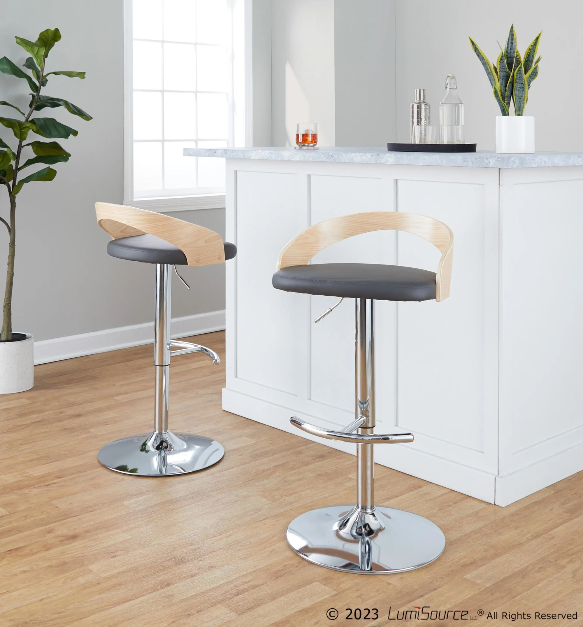 Grotto Adjustable Barstool - Set of 2 By LumiSource - BS-GROTTOPU-RT2 CHRNABN2 - Image 11