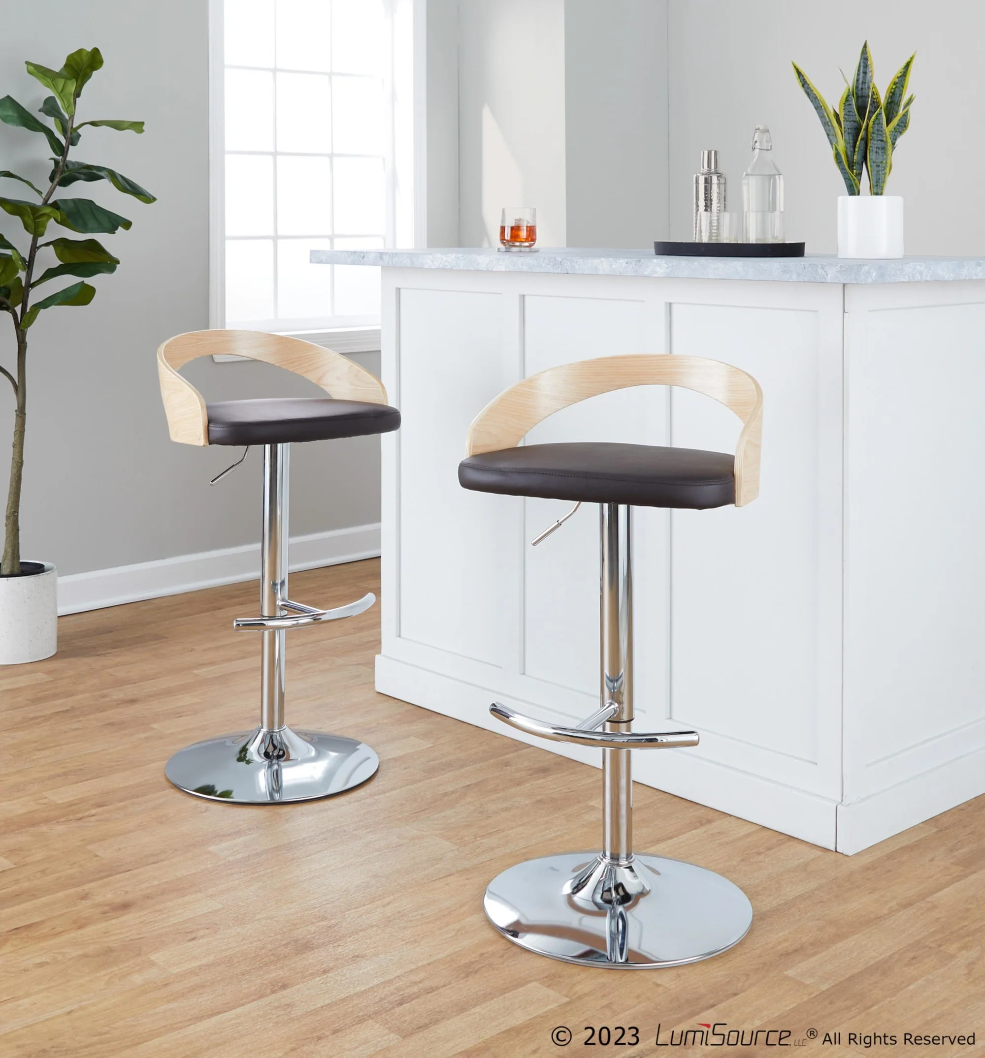 Grotto Adjustable Barstool - Set of 2 By LumiSource - BS-GROTTOPU-RT2 CHRNABN2 - Image 2