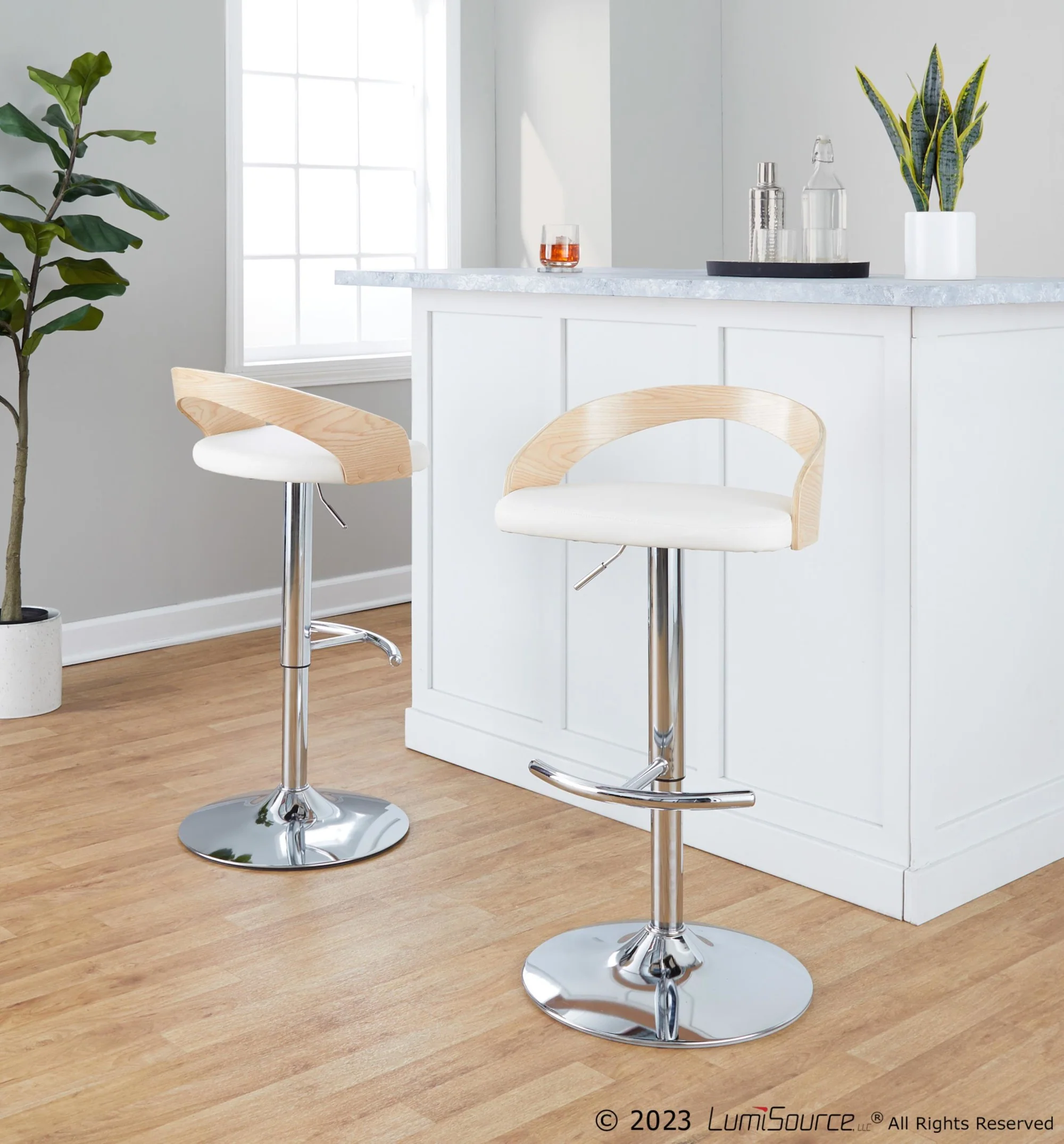 Grotto Adjustable Barstool - Set of 2 By LumiSource - BS-GROTTOPU-RT2 CHRNABN2 - Image 21