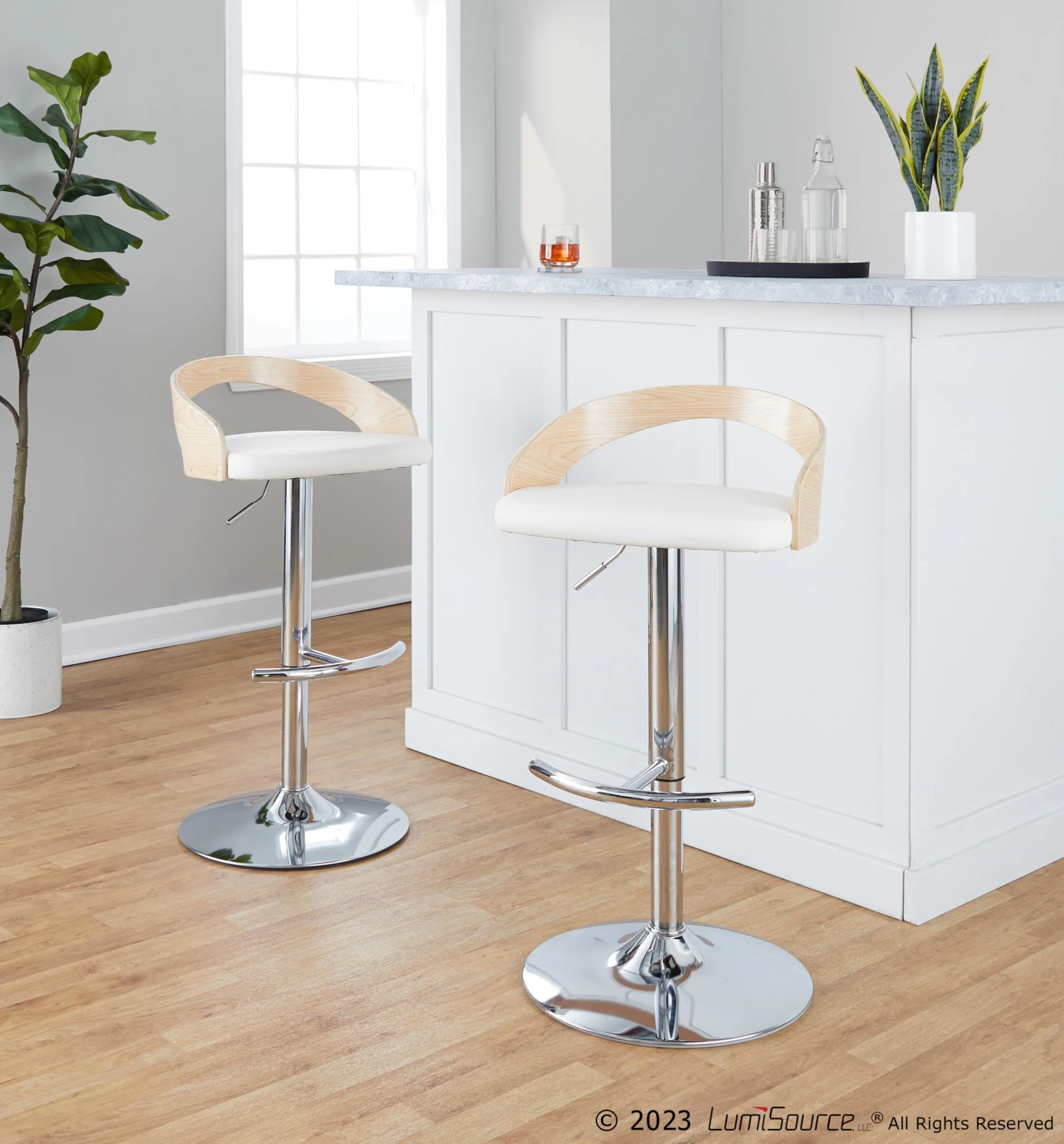 Grotto Adjustable Barstool - Set of 2 By LumiSource - BS-GROTTOPU-RT2 CHRNABN2 - Image 22