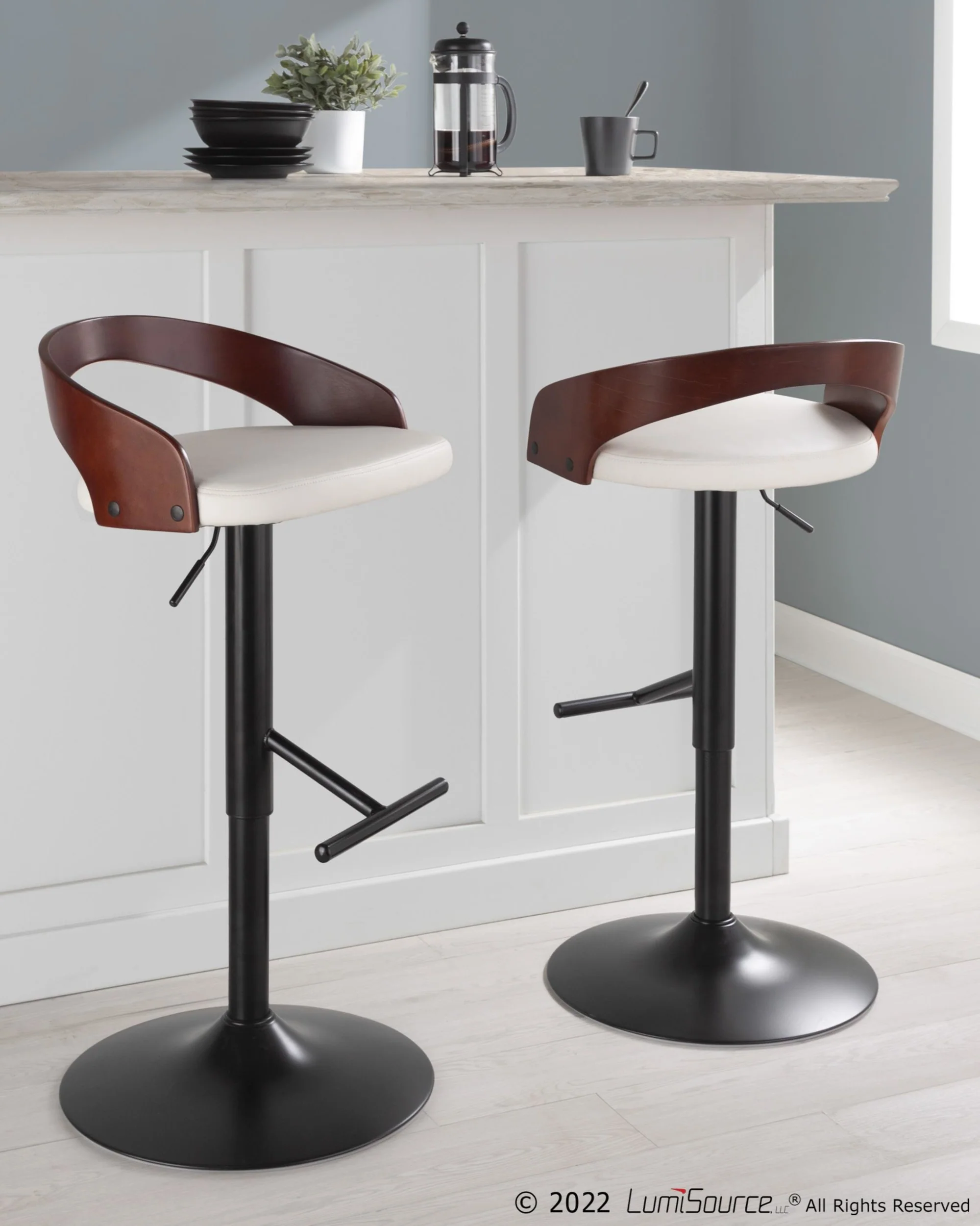 Grotto Adjustable Barstool - Set of 2 By LumiSource - BS-GROTTOPU-STRT2 BKCHW2 - Image 2
