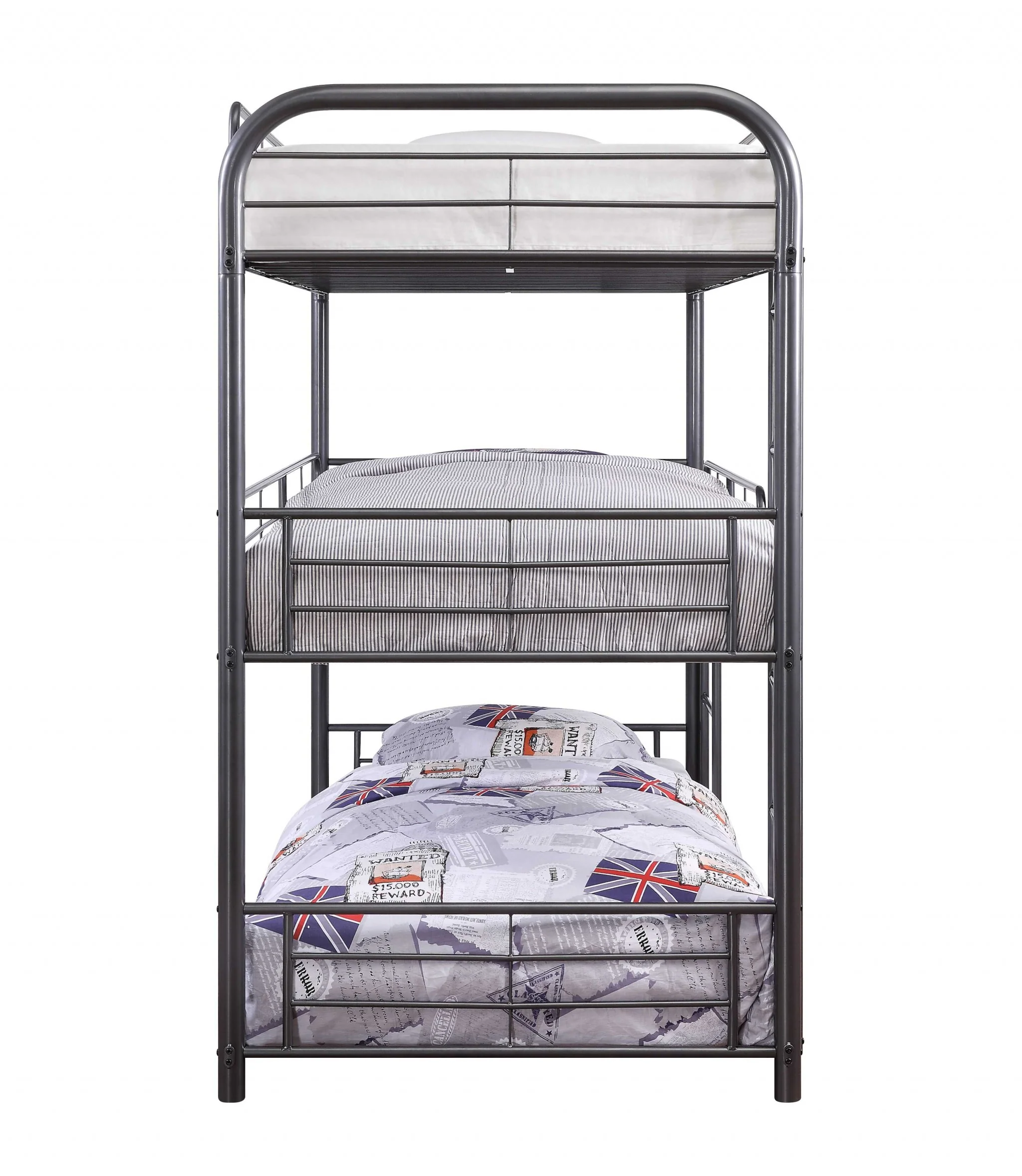 Gunmetal Metal Triple Bunk Bed - Twin By Homeroots - Image 3