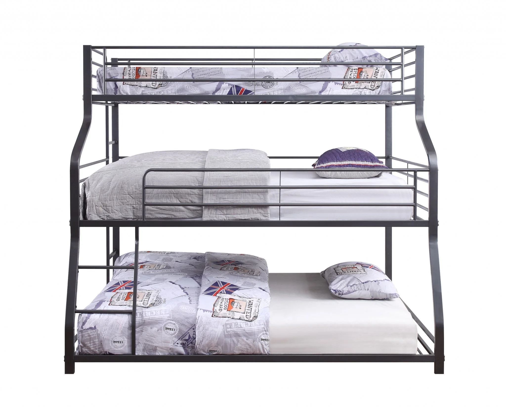 Gunmetal Metal Triple Bunk Bed Twinfullqueen By Homeroots - Image 3