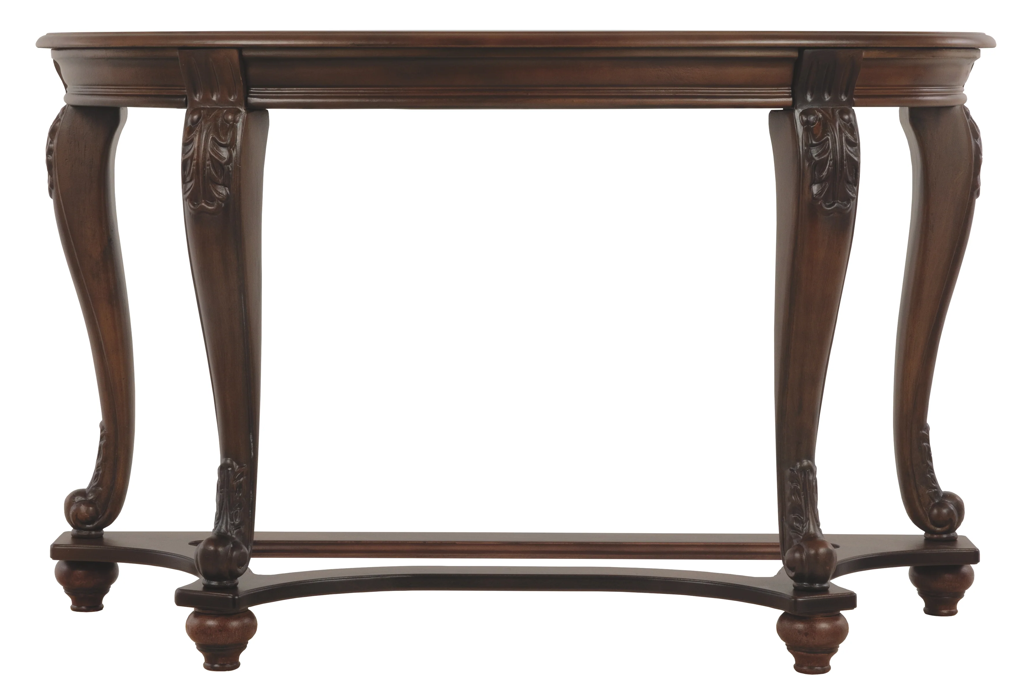 Halfmoon Shape Wooden Sofa Table With Glass Inserted Top, Brown By Benzara - Image 2