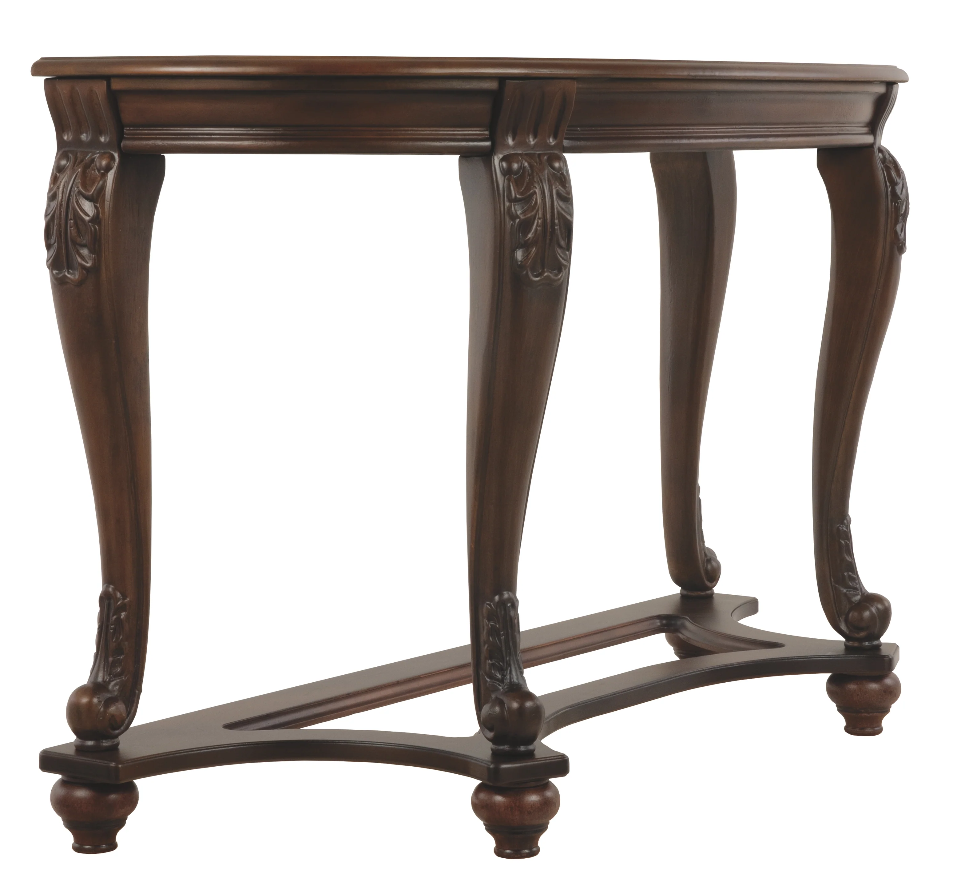 Halfmoon Shape Wooden Sofa Table With Glass Inserted Top, Brown By Benzara - Image 4