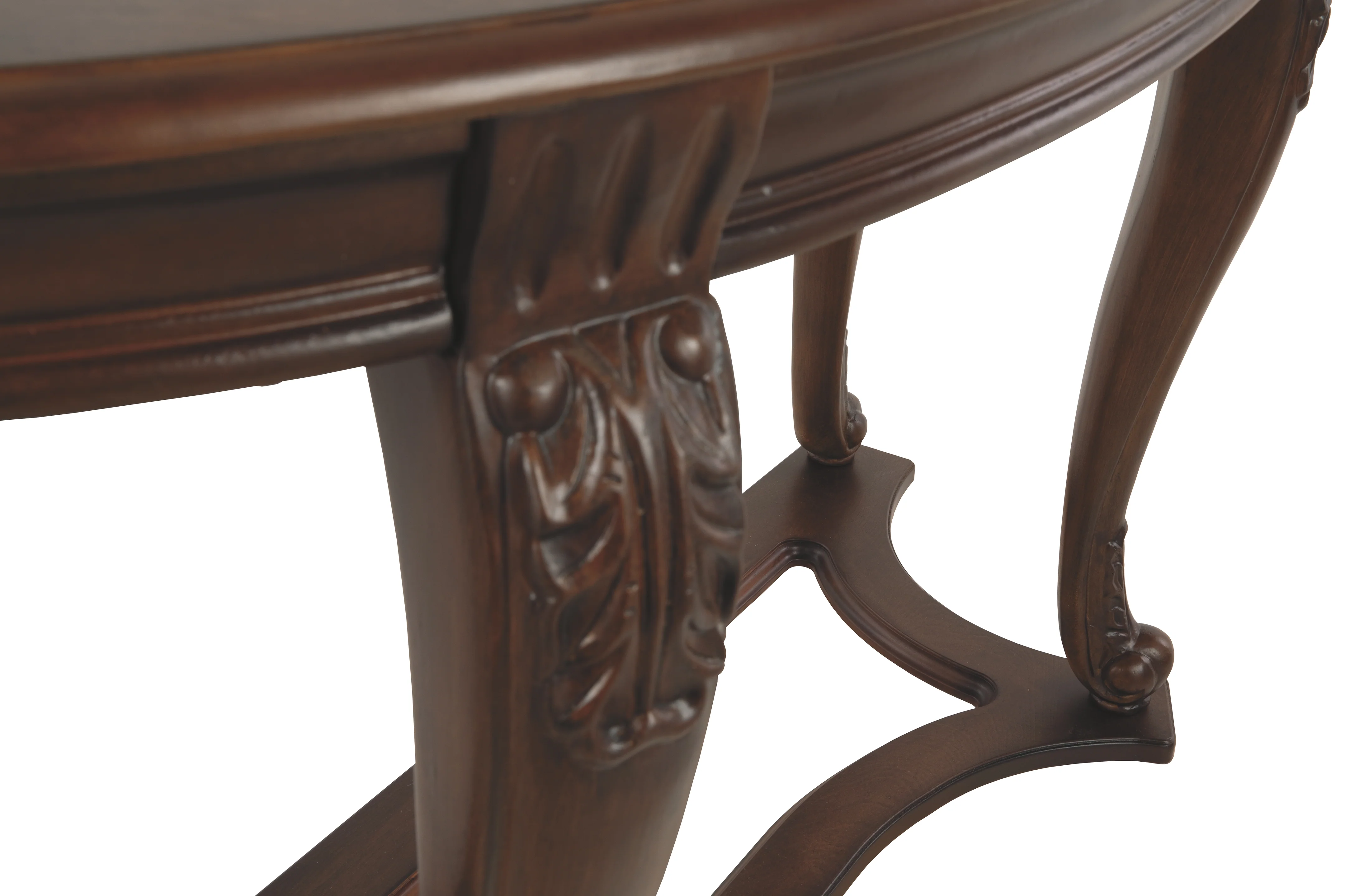 Halfmoon Shape Wooden Sofa Table With Glass Inserted Top, Brown By Benzara - Image 6